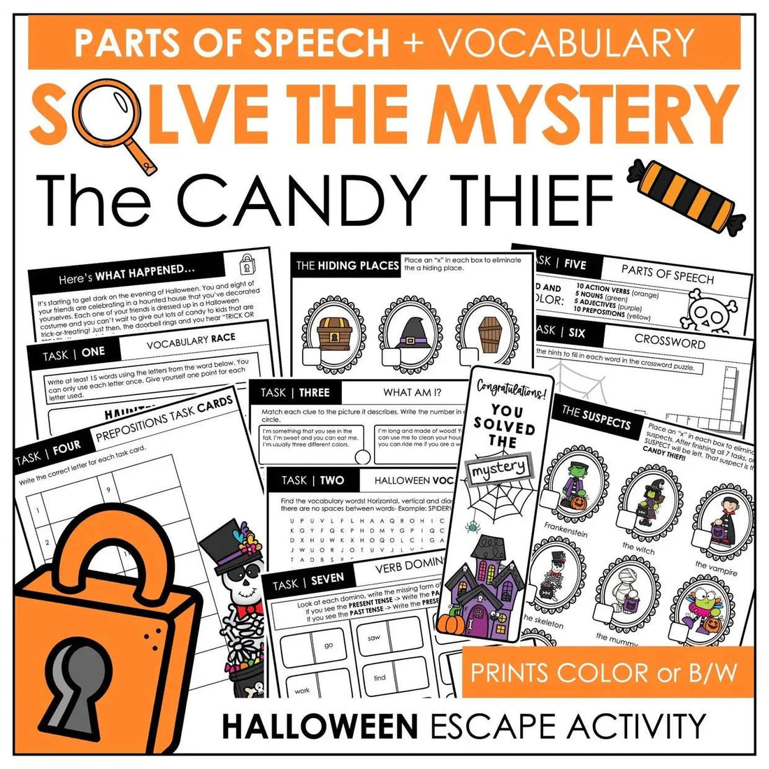 Crack the Case:  Halloween Parts of Speech Escape Room your students will love! - Hot Chocolate Teachables