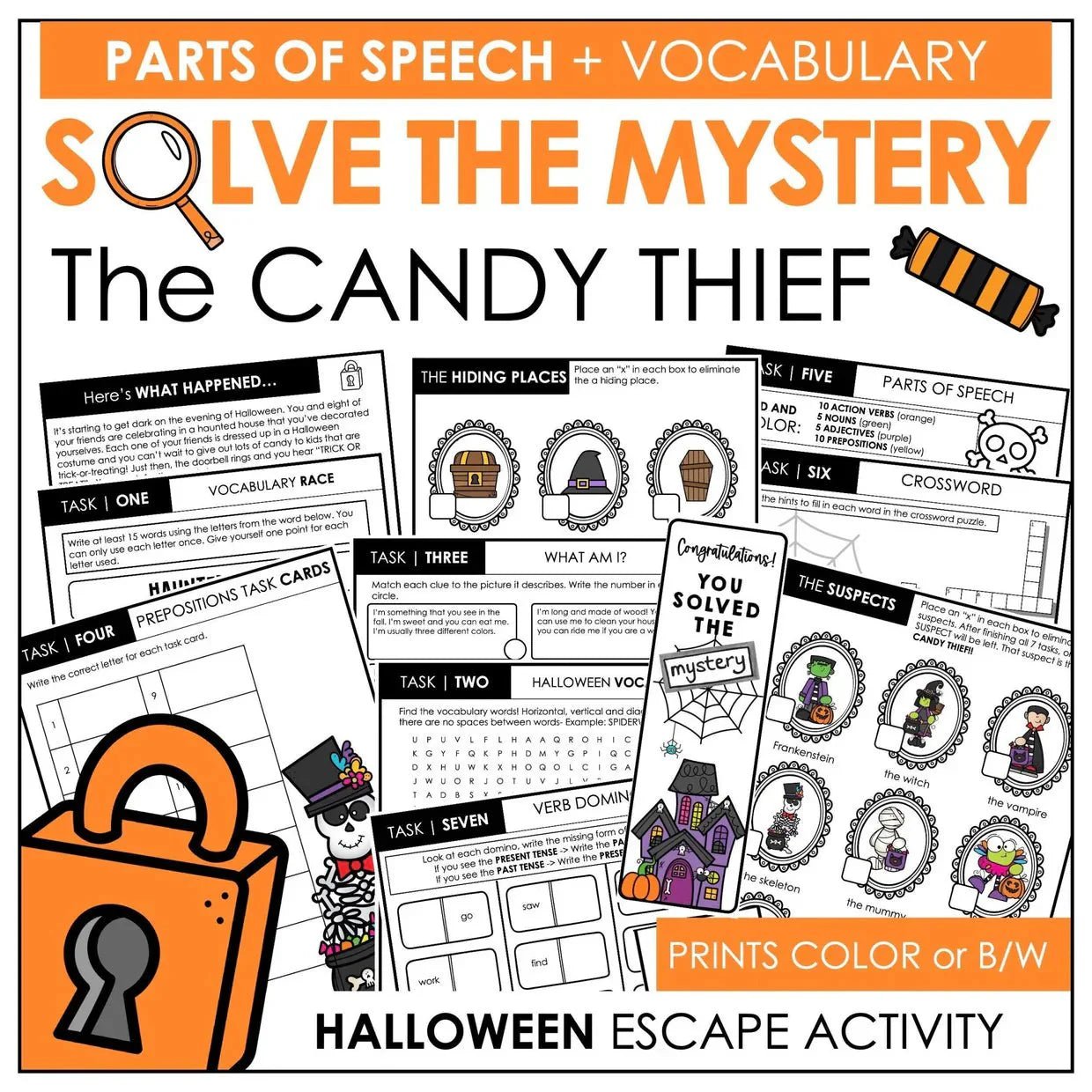 Crack the Case:  Halloween Parts of Speech Escape Room your students will love! - Hot Chocolate Teachables