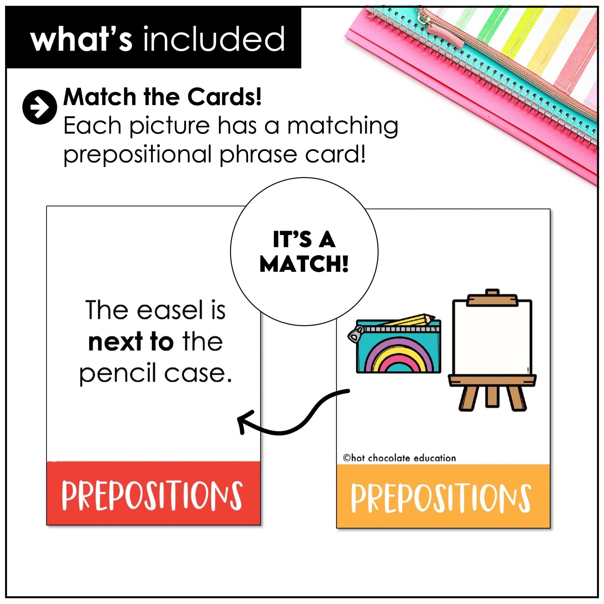Back to School Prepositions of Place: Matching Activity Cards - Hot Chocolate Teachables