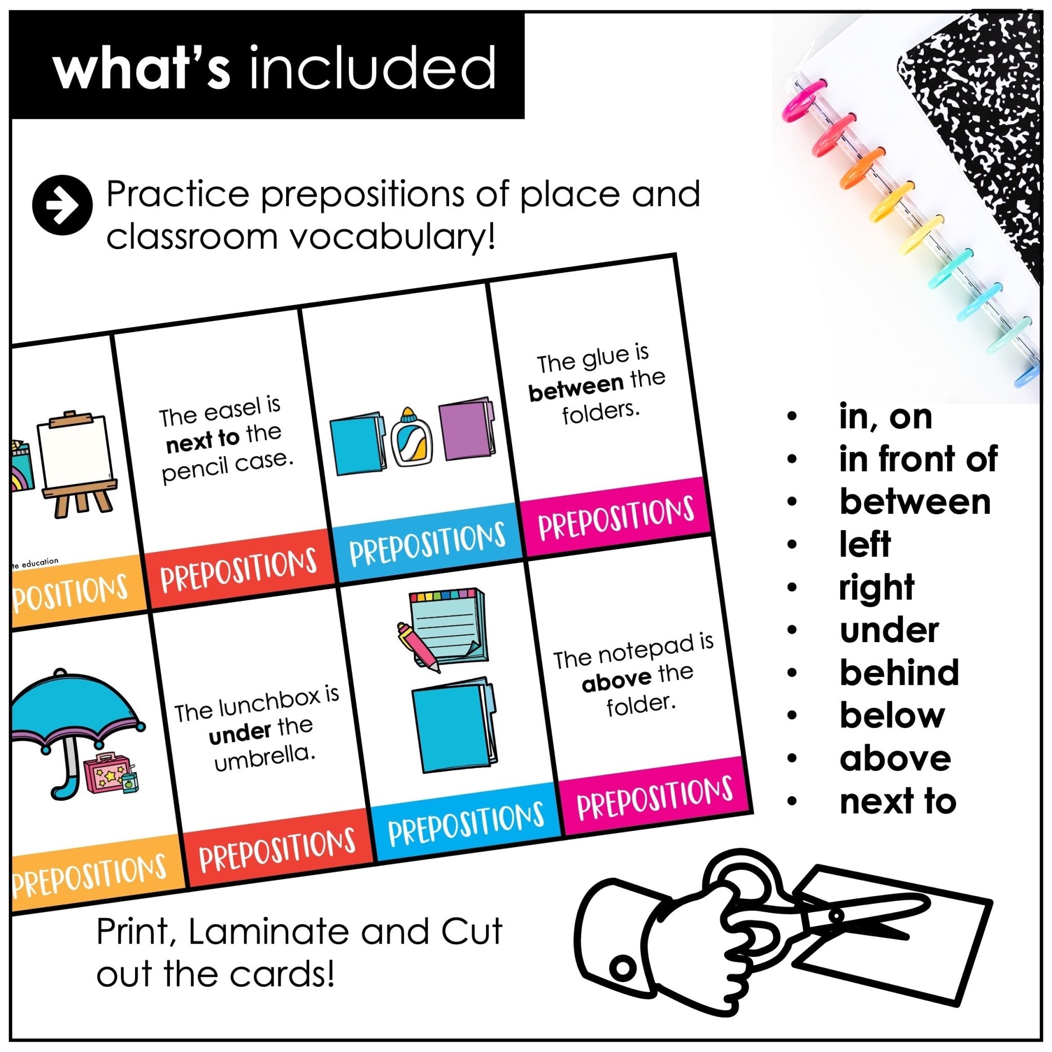 Back to School Prepositions of Place: Matching Activity Cards - Hot Chocolate Teachables