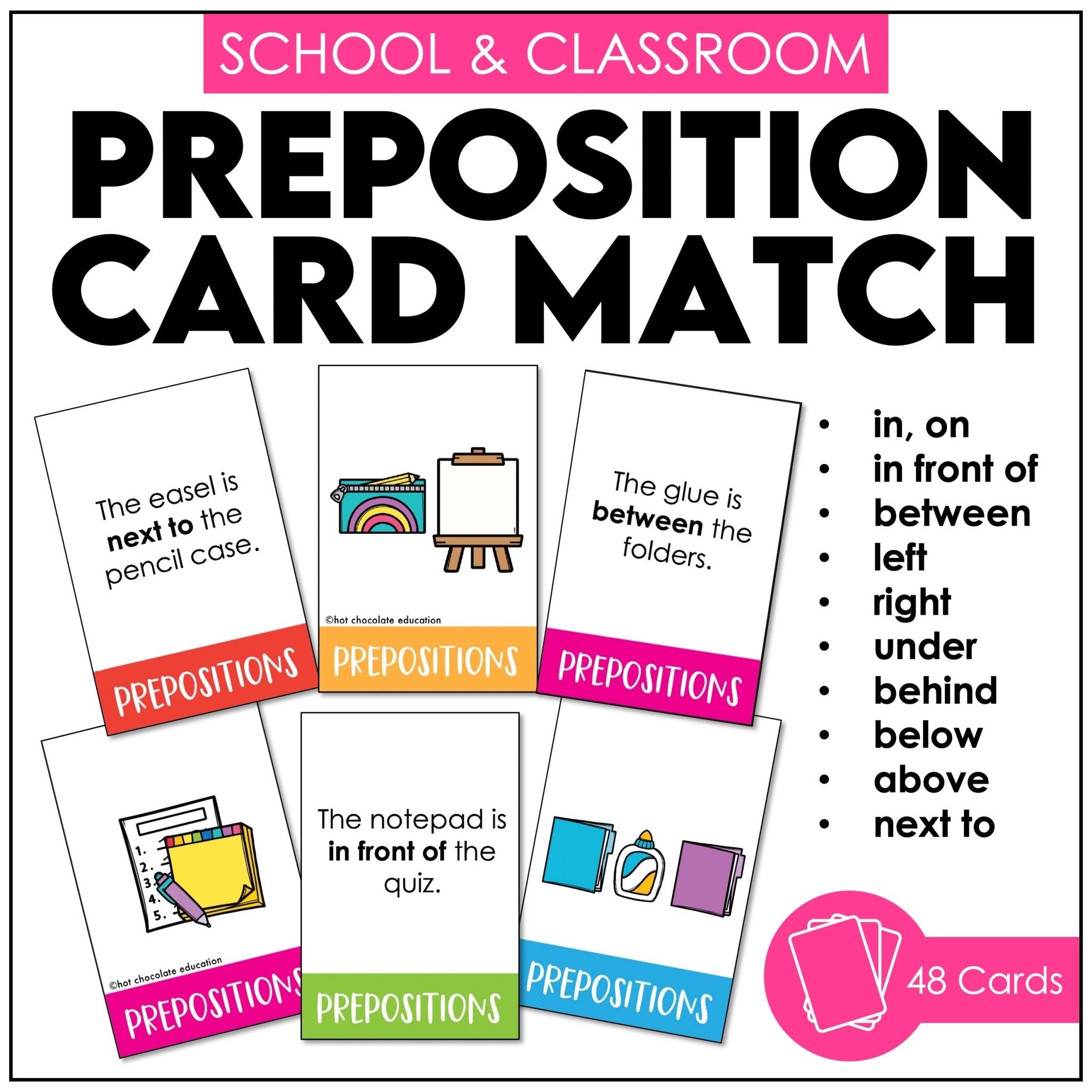 Back to School Prepositions of Place: Matching Activity Cards - Hot Chocolate Teachables