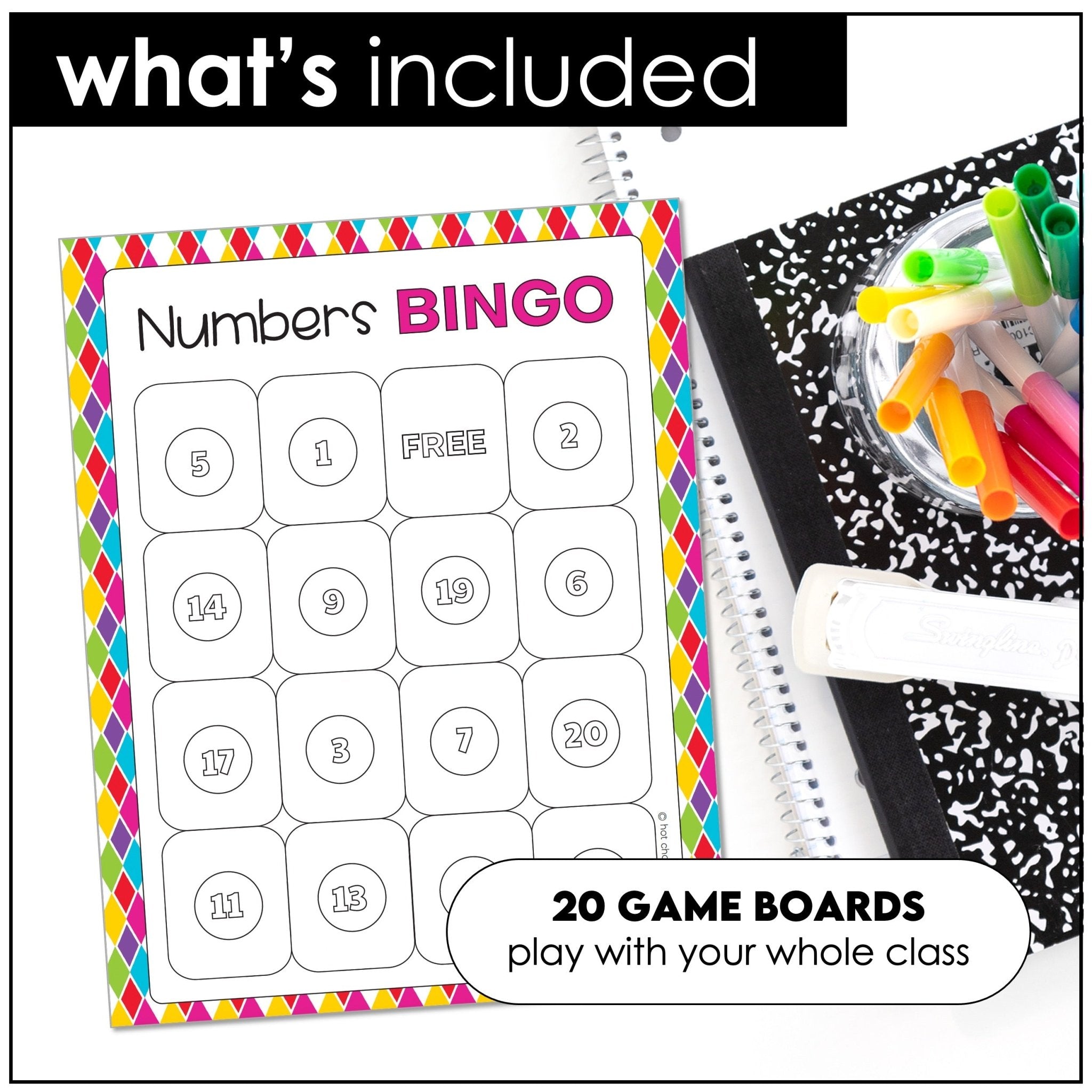 Bingo Game for Kids – Numbers 1–20 | Number Recognition & Counting Practice - Hot Chocolate Teachables