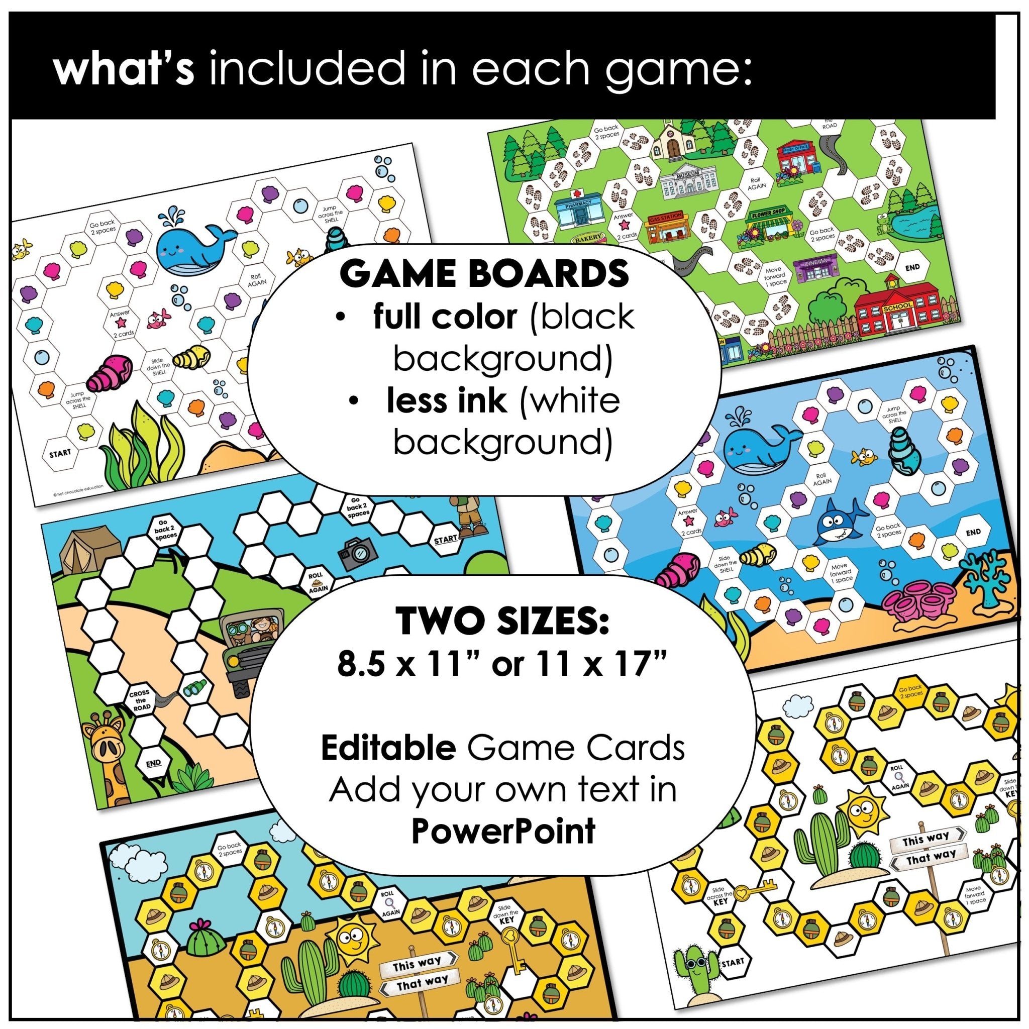 Board Game Blank Templates - Editable Playing Cards in PowerPoint - ANY SUBJECT - Hot Chocolate Teachables