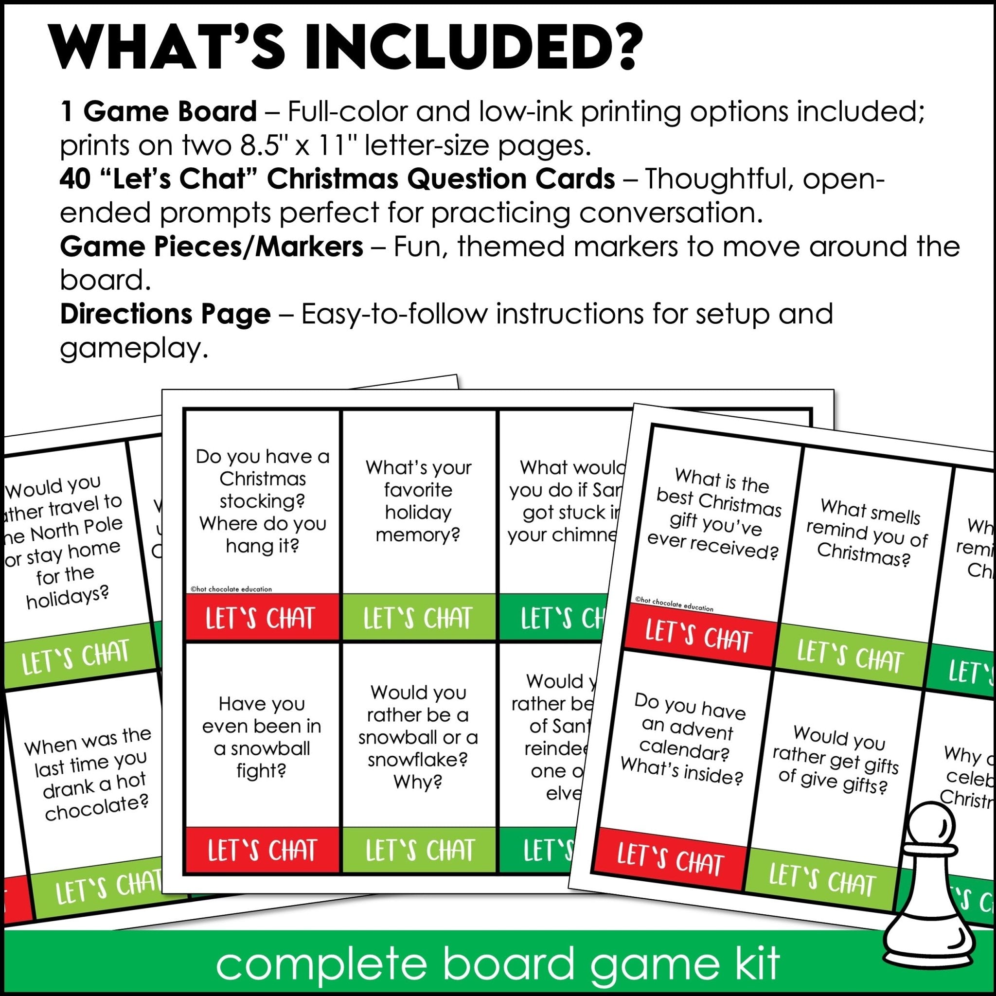 Christmas Conversation Question Board Game - 40 Holiday Question Prompts - Hot Chocolate Teachables