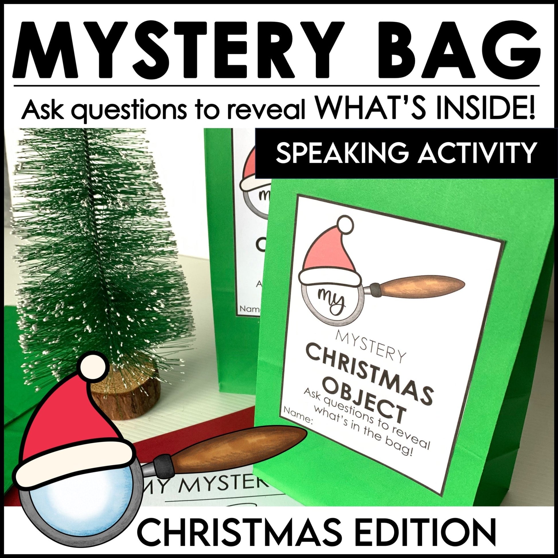 Christmas Mystery Bag | Object Guessing Game | Asking and Answering WH Questions - Hot Chocolate Teachables