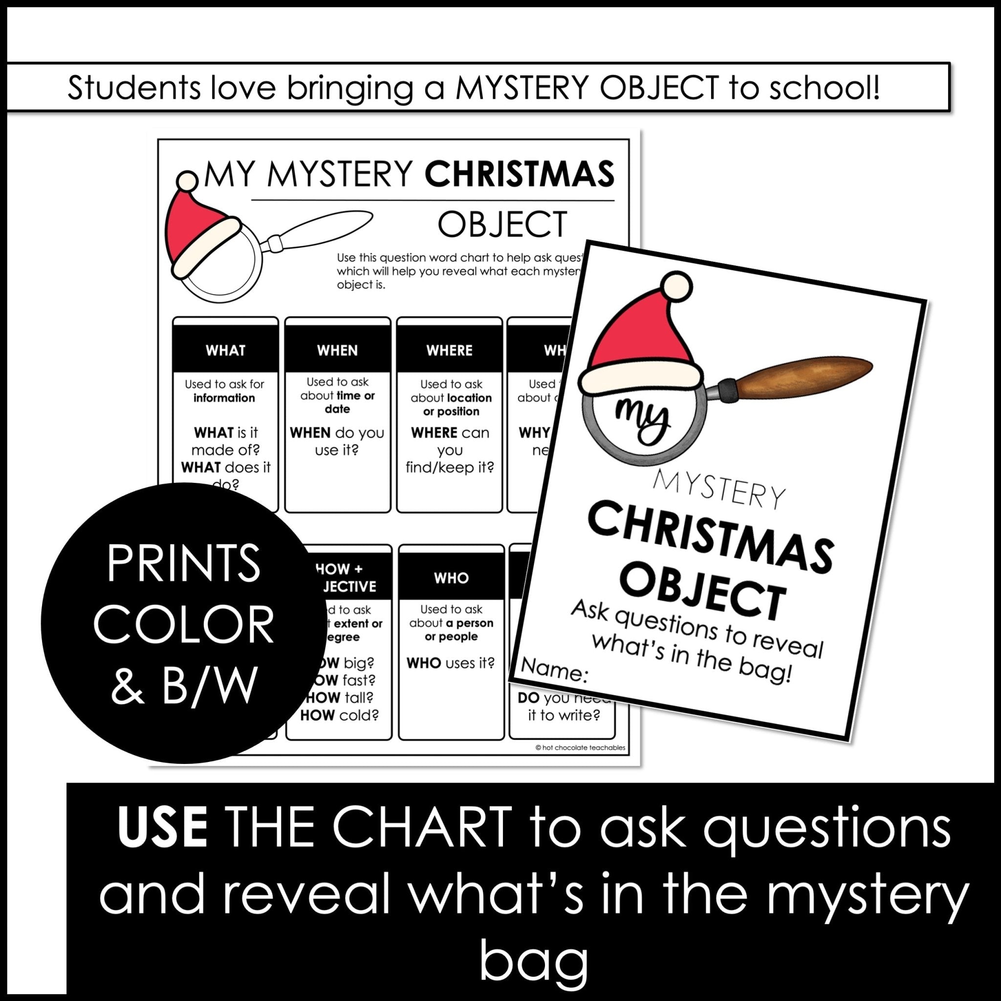 Christmas Mystery Bag | Object Guessing Game | Asking and Answering WH Questions - Hot Chocolate Teachables