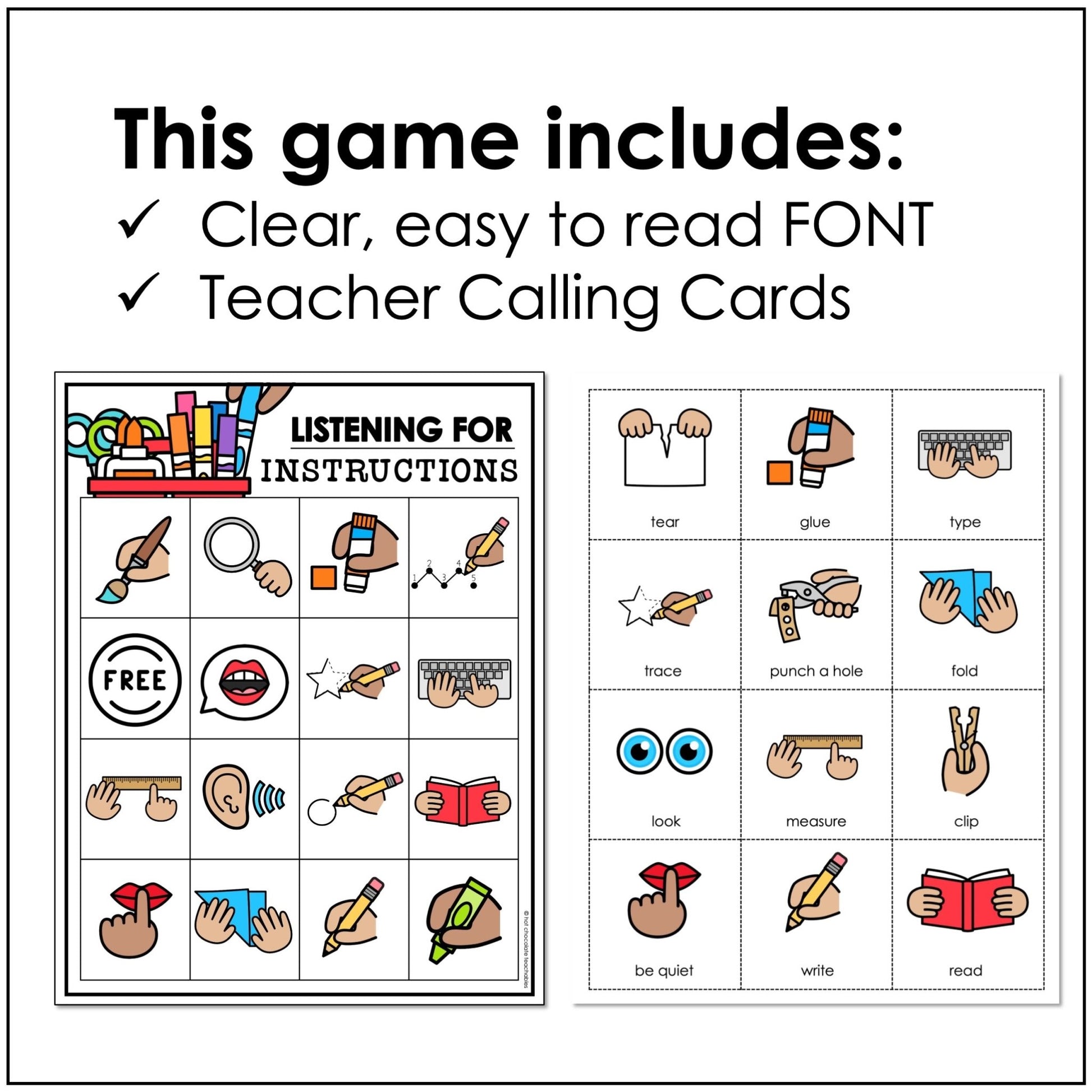 Classroom Instructions for Newcomers Bingo Game with Flashcards - Visual Directions - Hot Chocolate Teachables