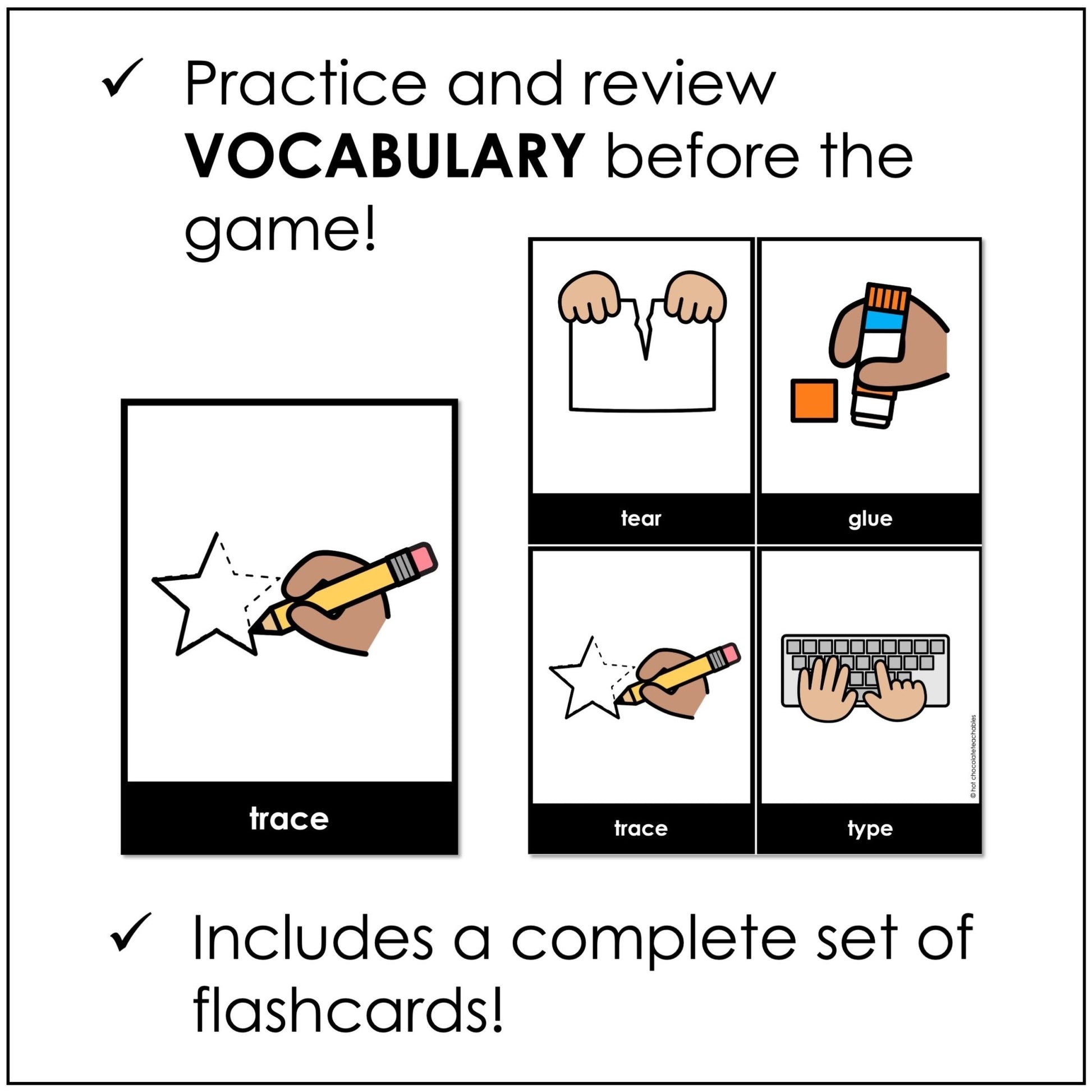 Classroom Instructions for Newcomers Bingo Game with Flashcards - Visual Directions - Hot Chocolate Teachables