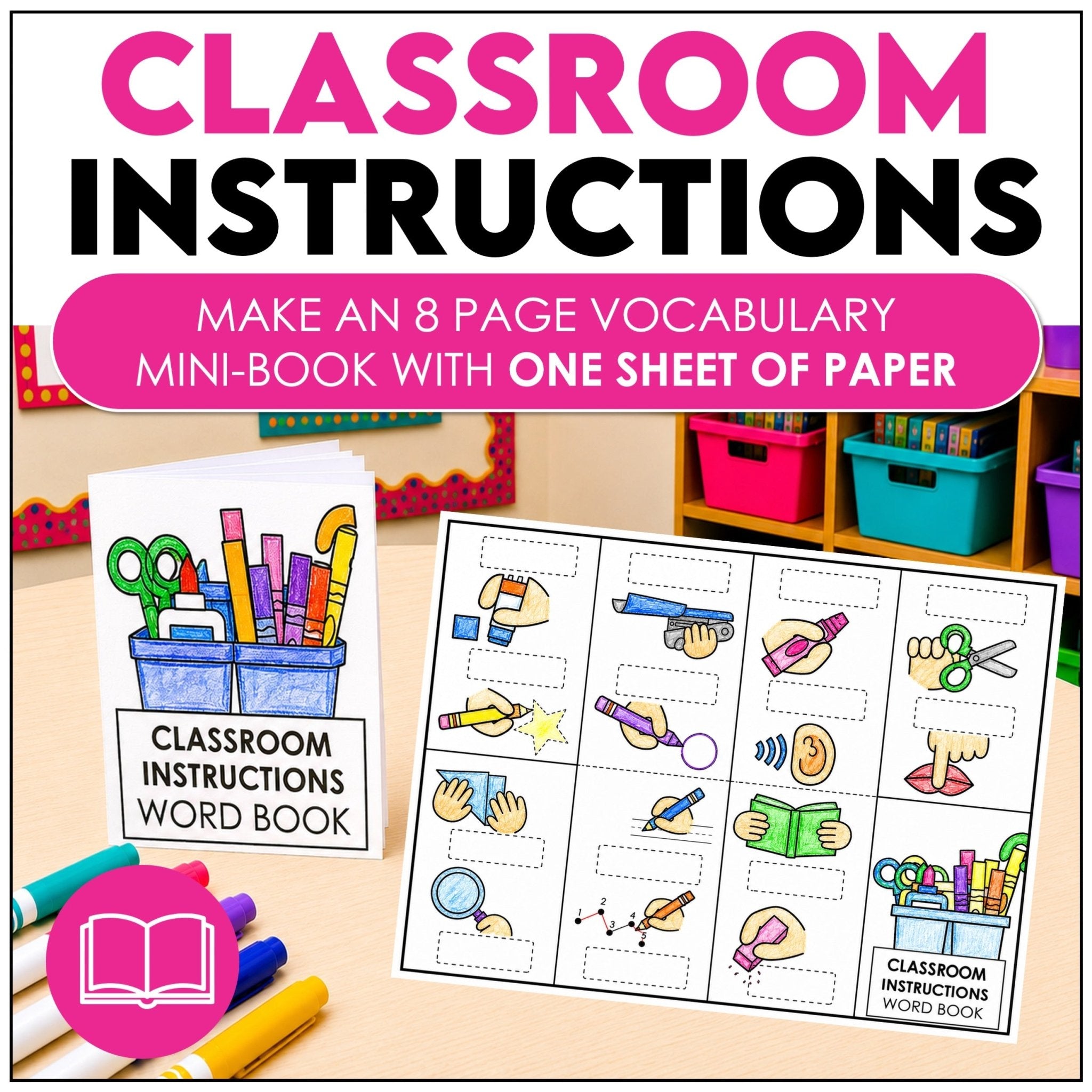 Classroom Instructions Mini Book – ESL Instructions Vocabulary & Picture Set - Hot Chocolate Teachables