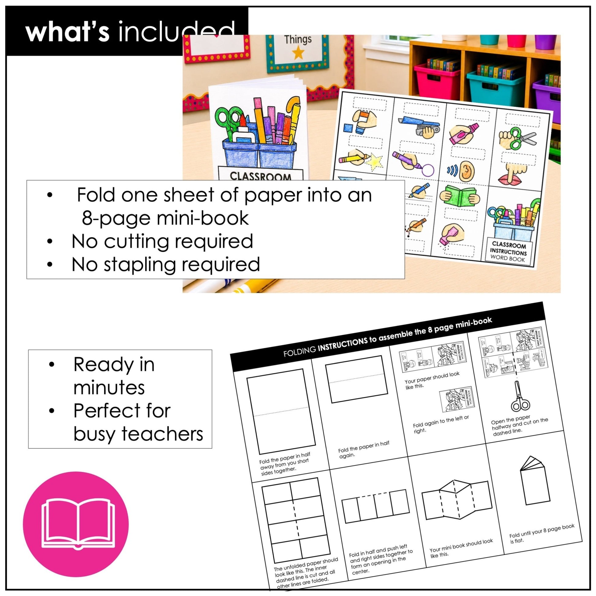 Classroom Instructions Mini Book – ESL Instructions Vocabulary & Picture Set - Hot Chocolate Teachables