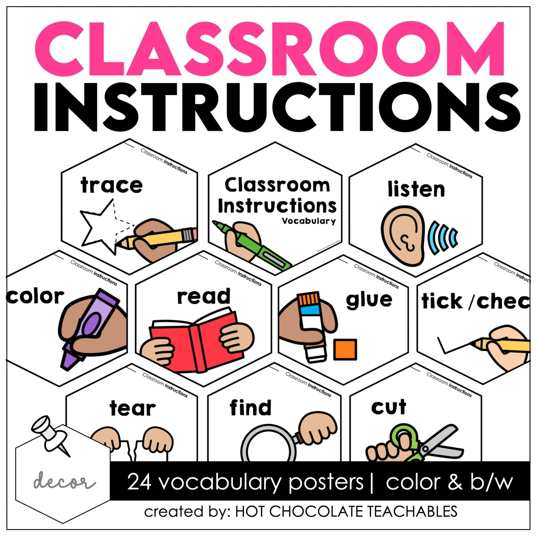 Classroom Instructions Posters – ESL Vocabulary Word Wall for Teachers - Hot Chocolate Teachables