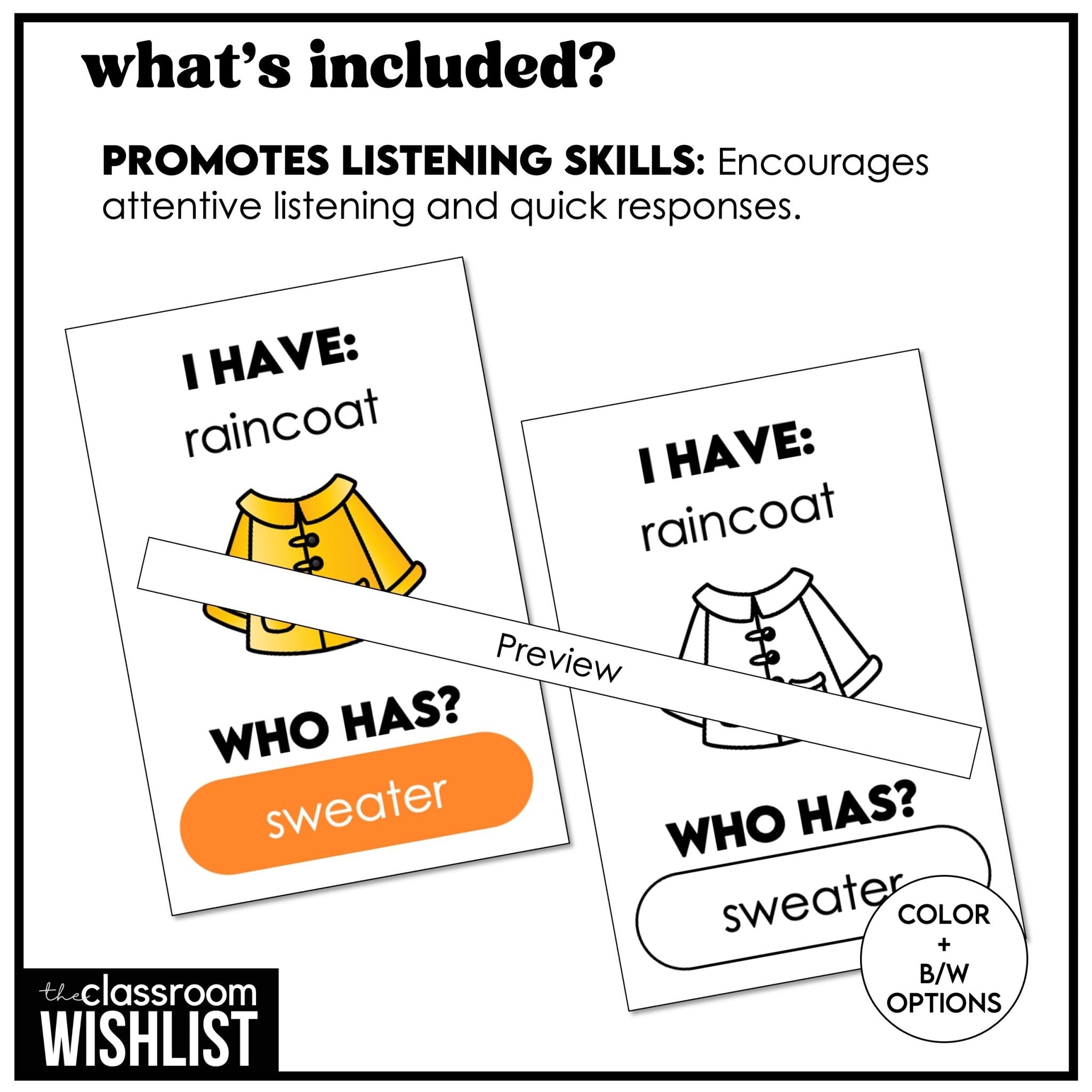 Clothes - I Have, Who Has? Card Game | Clothing, Jewelry, Accessories Activity - Hot Chocolate Teachables