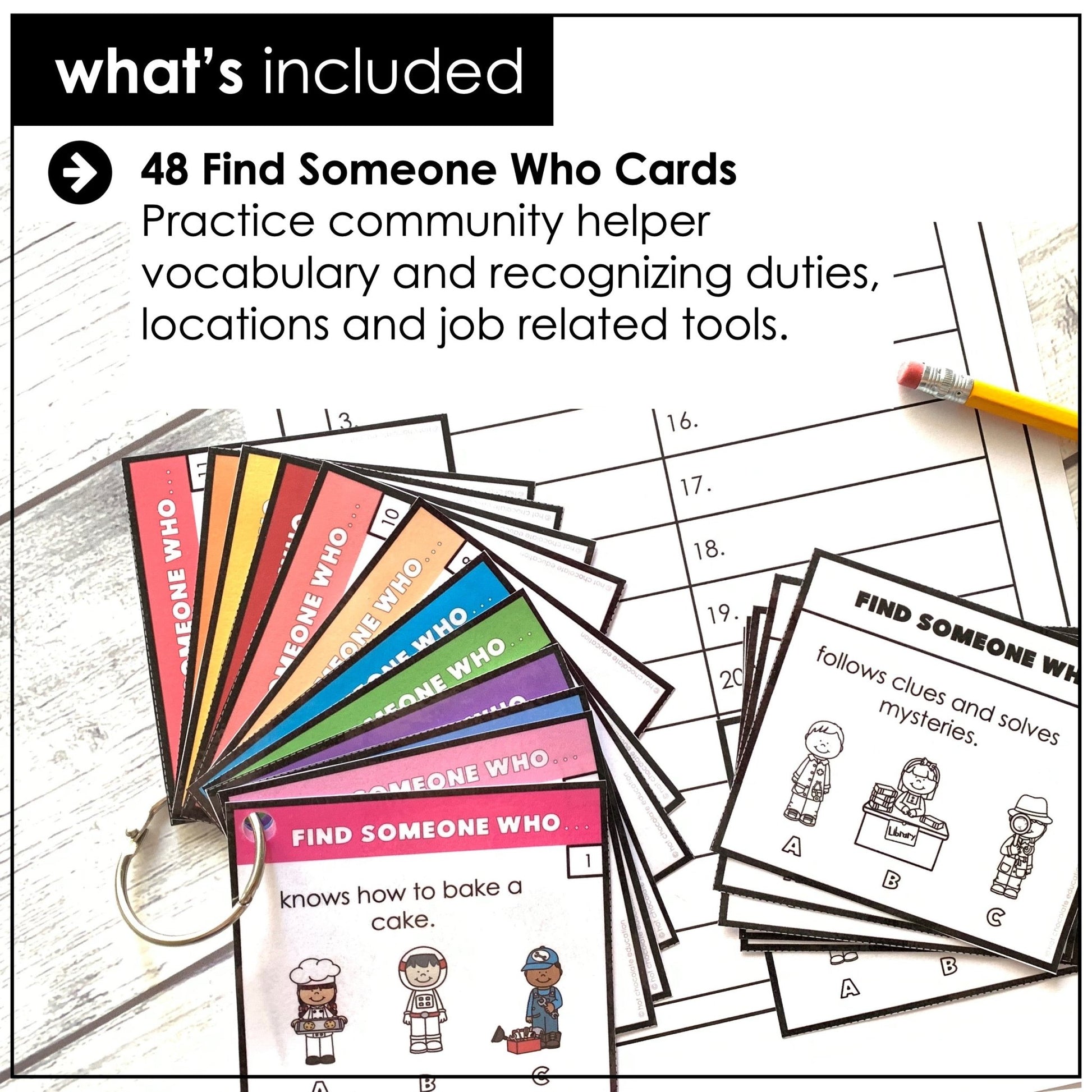 Community Helpers Comprehension Task Cards - Jobs - Hot Chocolate Teachables