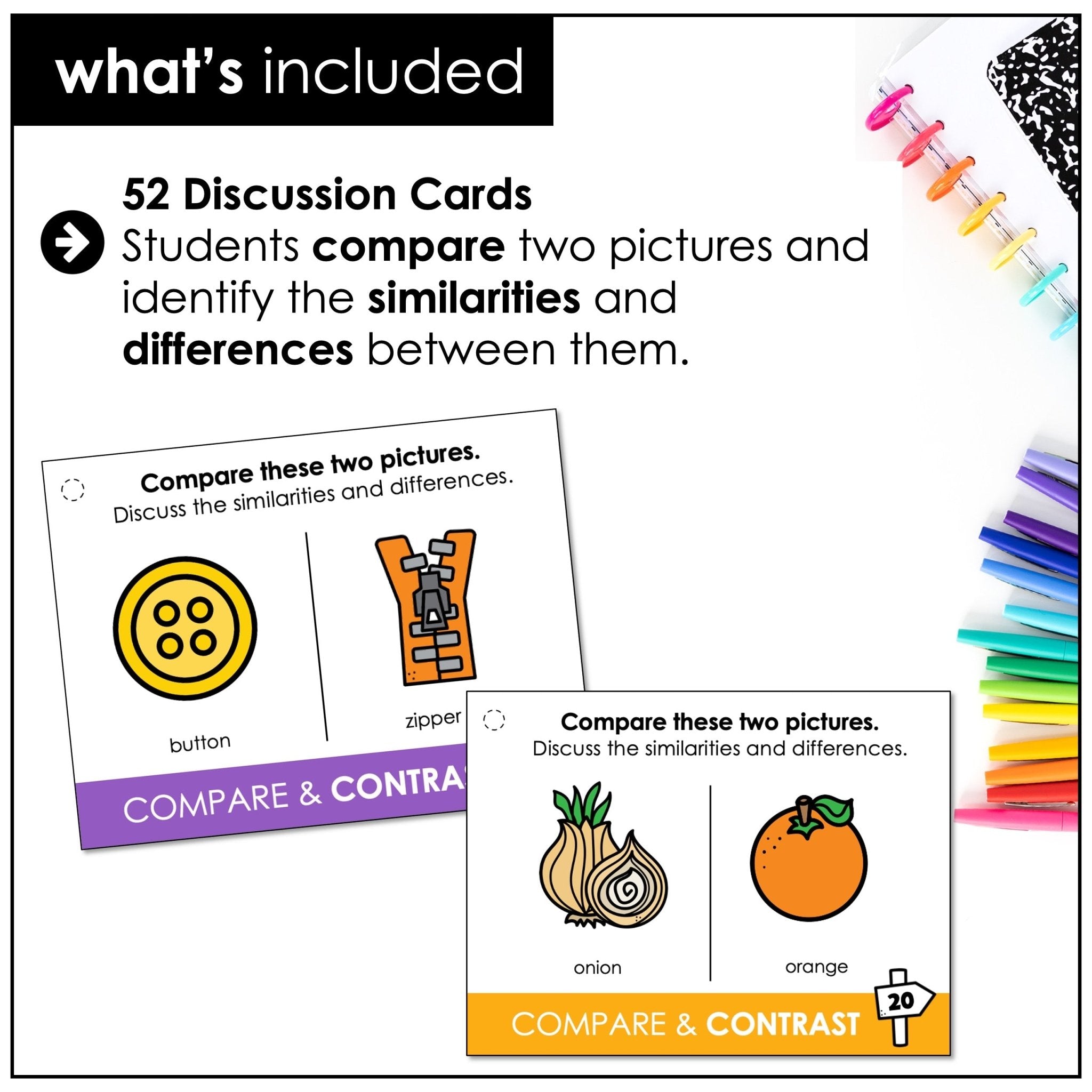 Compare vs. Contrast ESL Cards – Speaking Practice for Similarities & Differences - Hot Chocolate Teachables