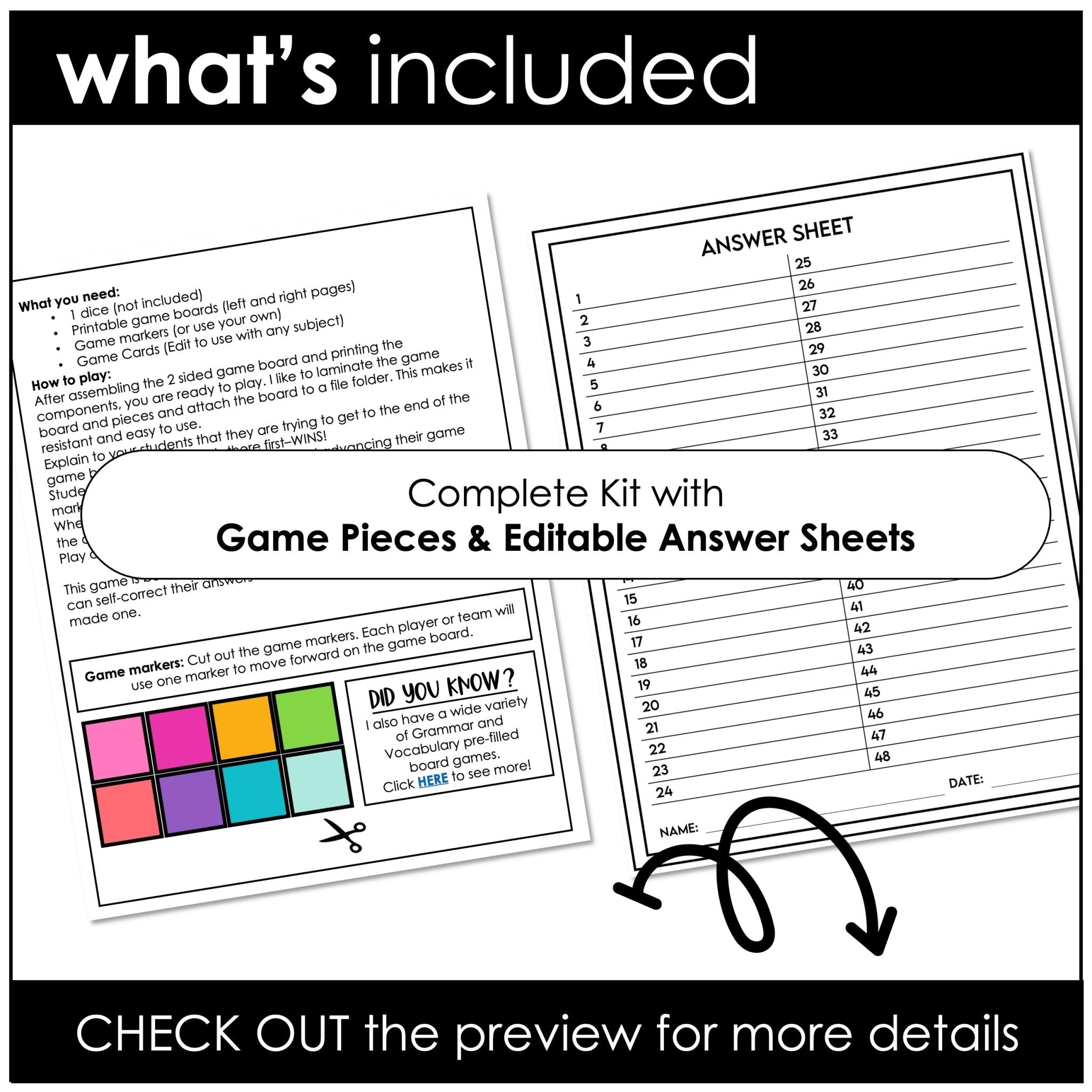 Create Editable Board Games for any subject | Templates with Editable Game Cards - Hot Chocolate Teachables