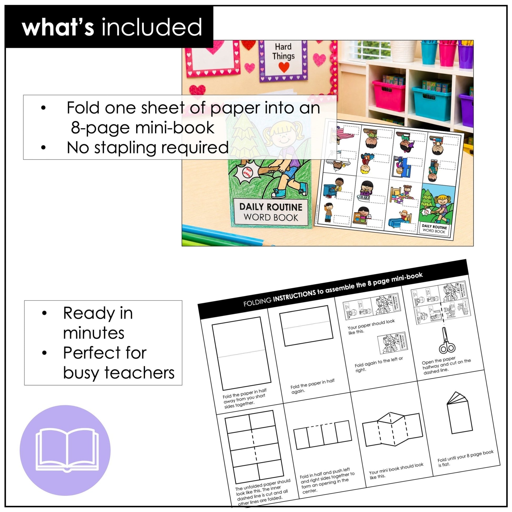 Daily Routine Home & School Mini Verb Book | ESL Picture Dictionary Activity - Hot Chocolate Teachables