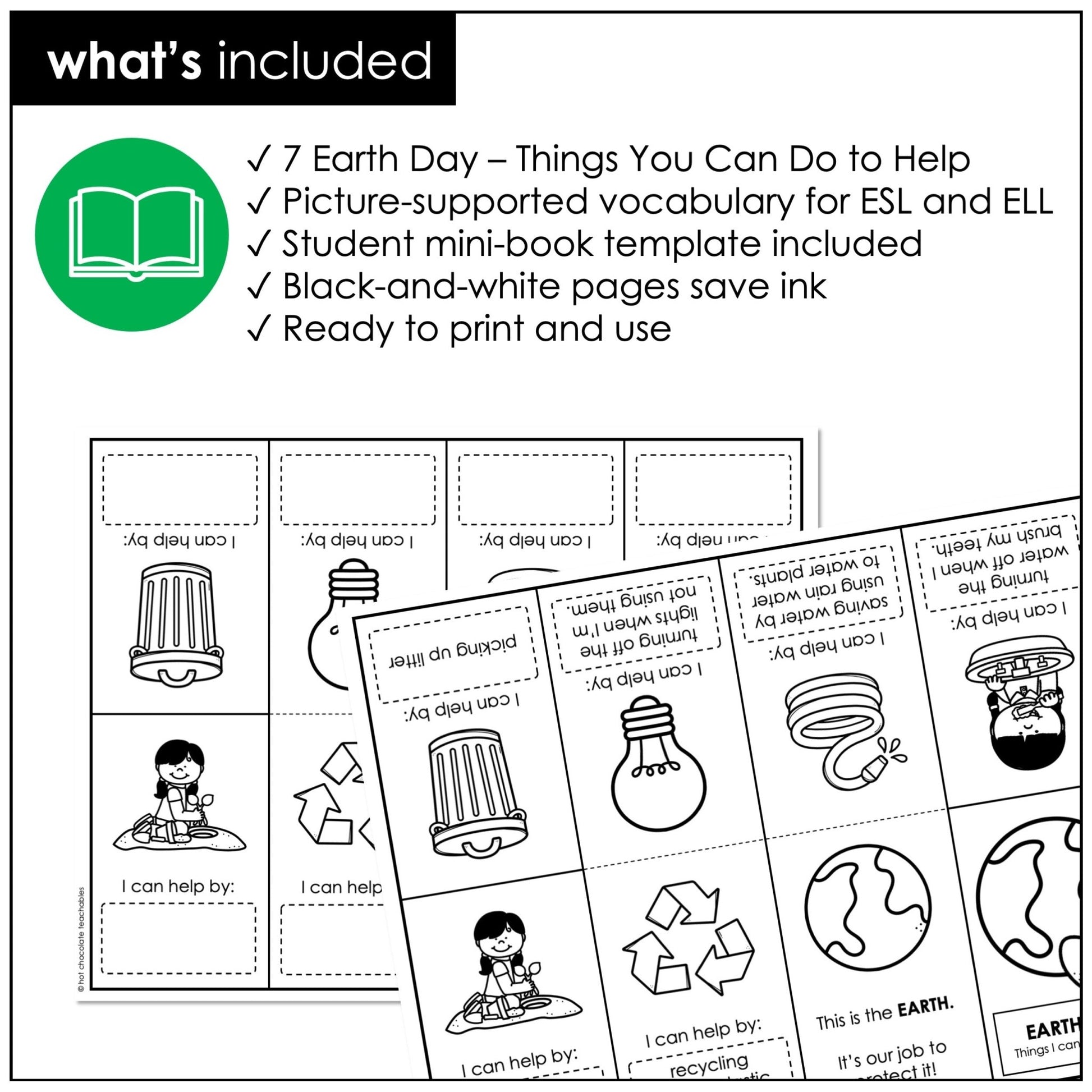 Earth Day Foldable Mini Book Template | ESL Simple Writing Activity - Hot Chocolate Teachables