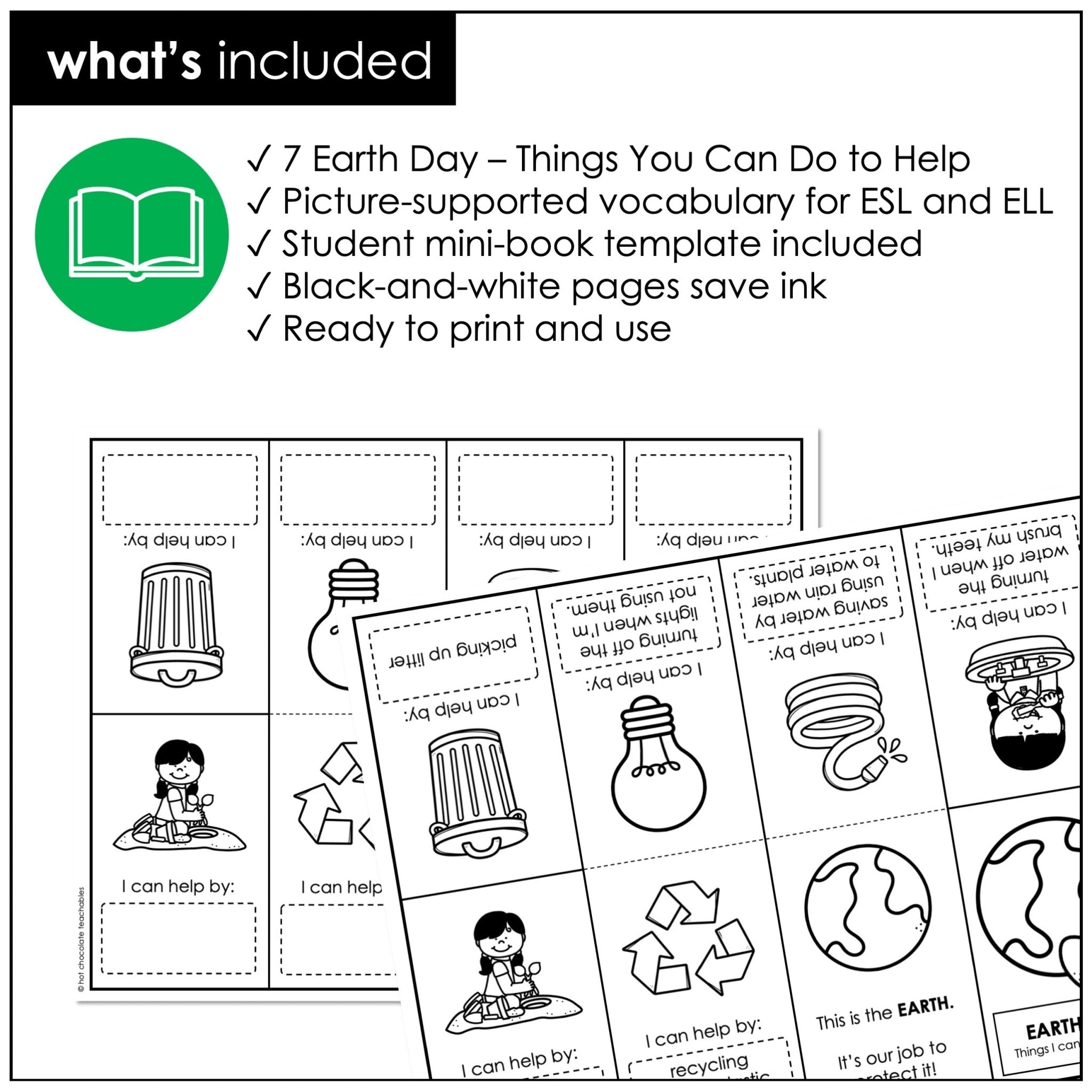 Earth Day Foldable Mini Book Template | ESL Simple Writing Activity - Hot Chocolate Teachables