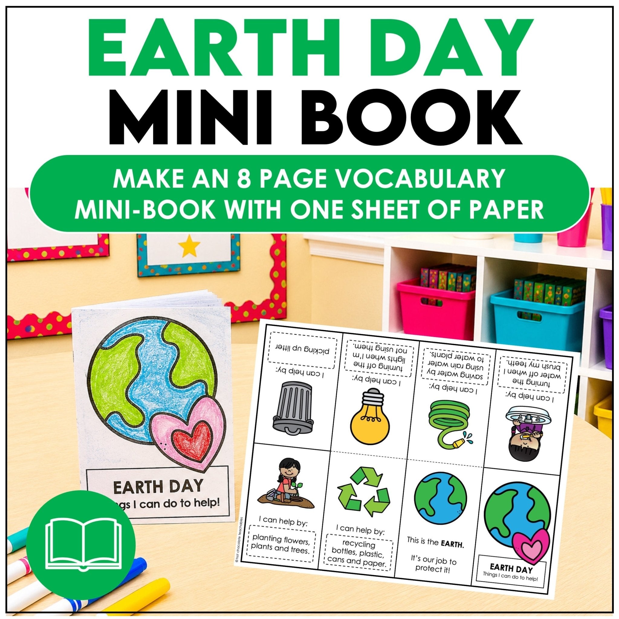 Earth Day Foldable Mini Book Template | ESL Simple Writing Activity - Hot Chocolate Teachables