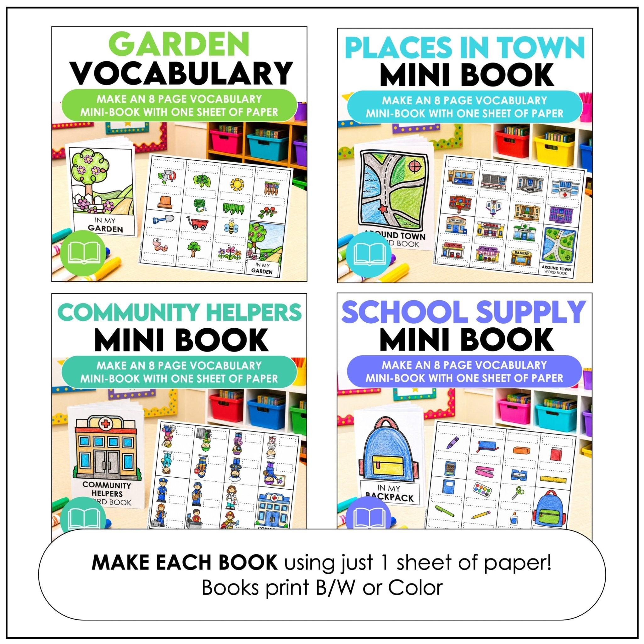 ESL Basic Vocabulary Mini-Books | Seasons, Food, House, Verbs, School, Routine - Hot Chocolate Teachables
