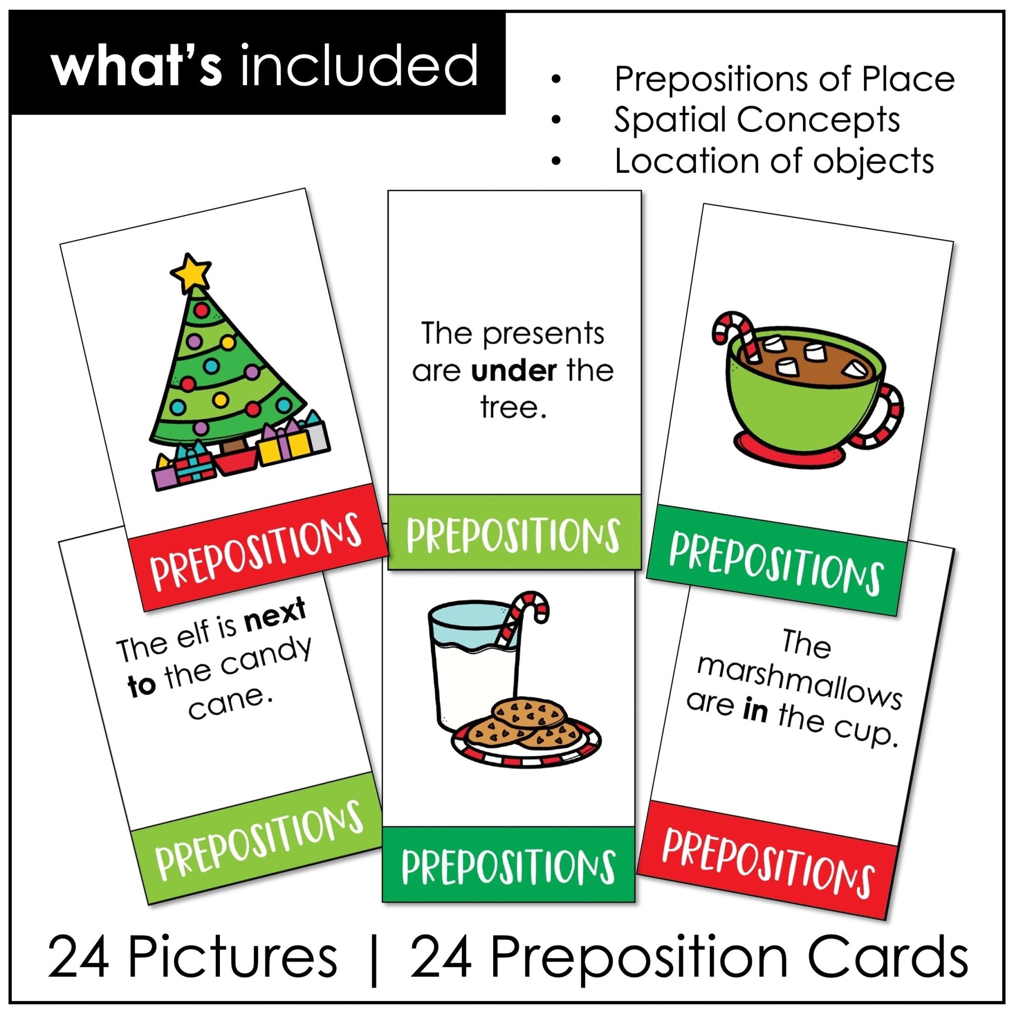 ESL Prepositions of Place and Location Card Match - Christmas Edition - Hot Chocolate Teachables