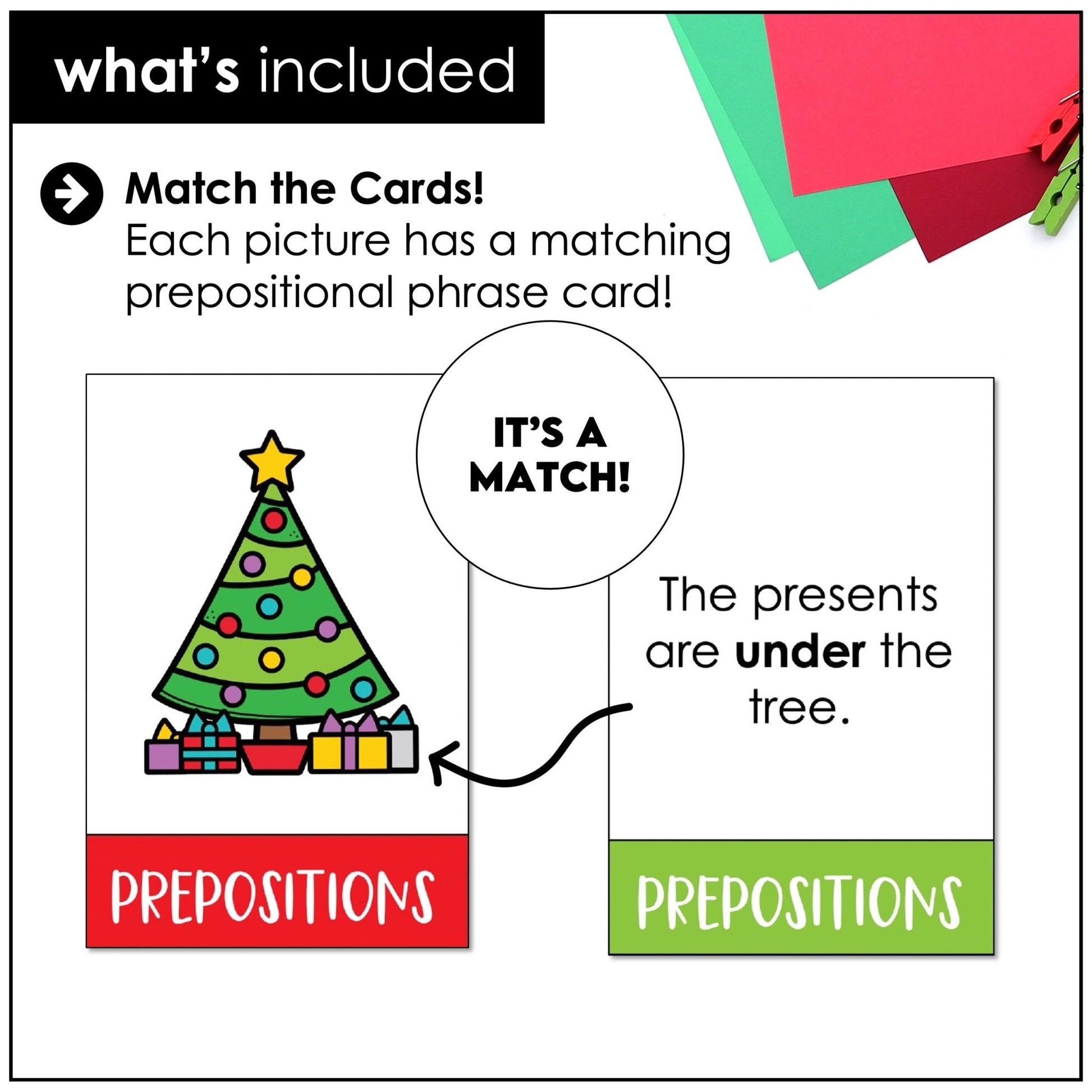 ESL Prepositions of Place and Location Card Match - Christmas Edition - Hot Chocolate Teachables