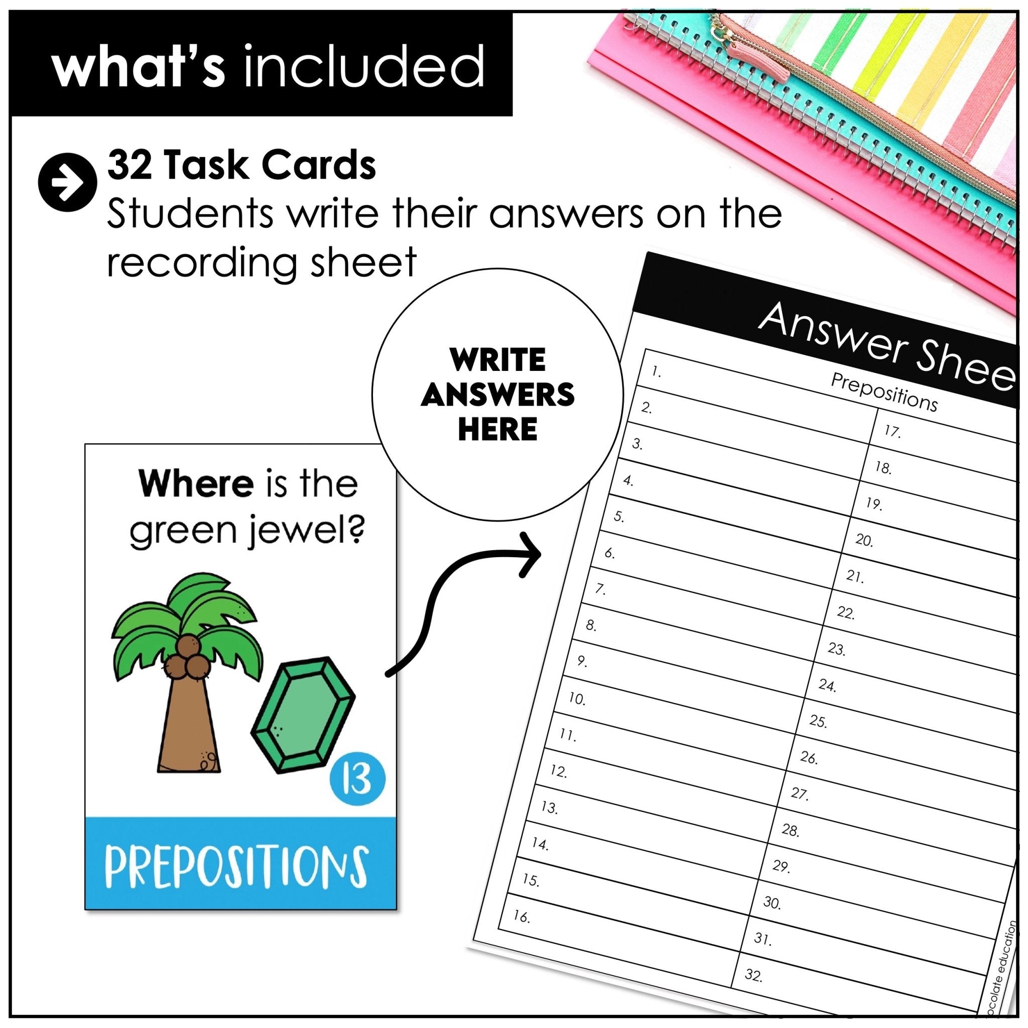 ESL Prepositions of Place Task Card Activity - Pirate Themed - Hot Chocolate Teachables