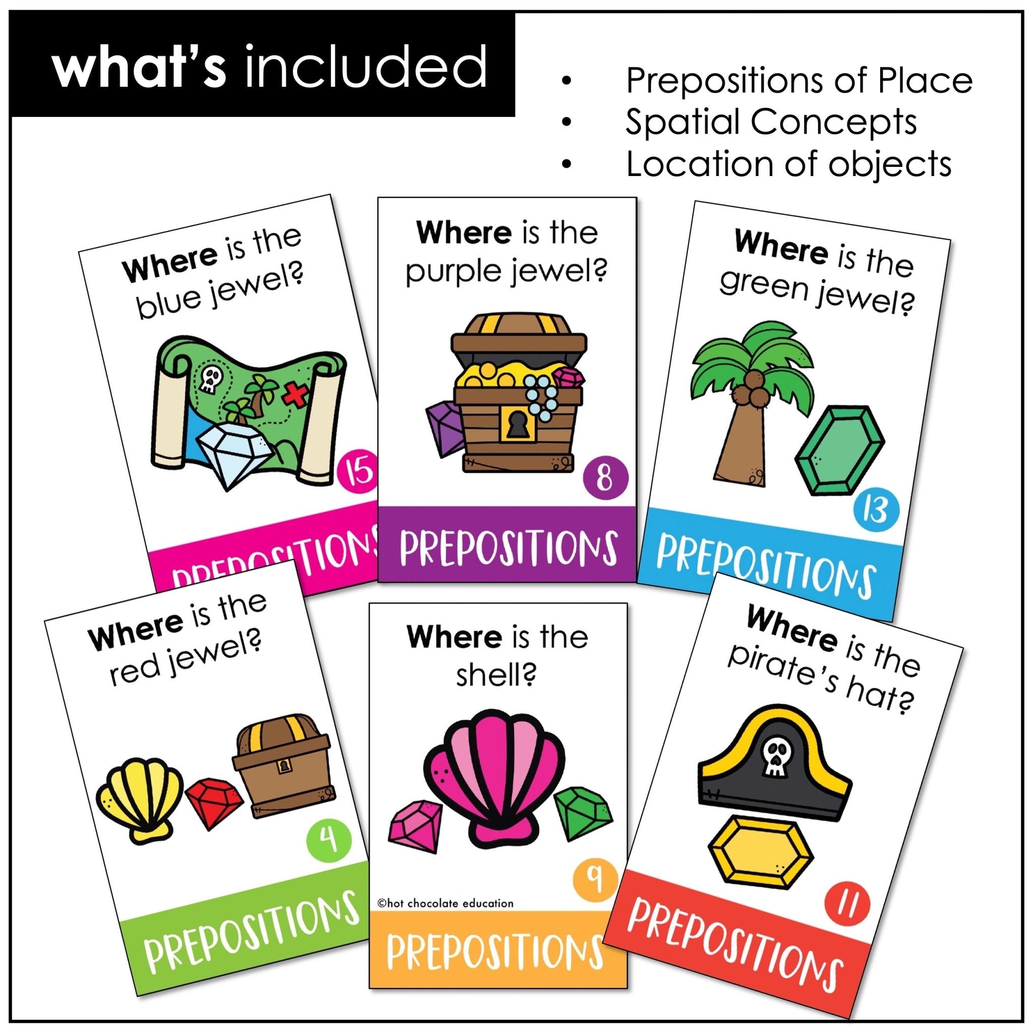 ESL Prepositions of Place Task Card Activity - Pirate Themed - Hot Chocolate Teachables