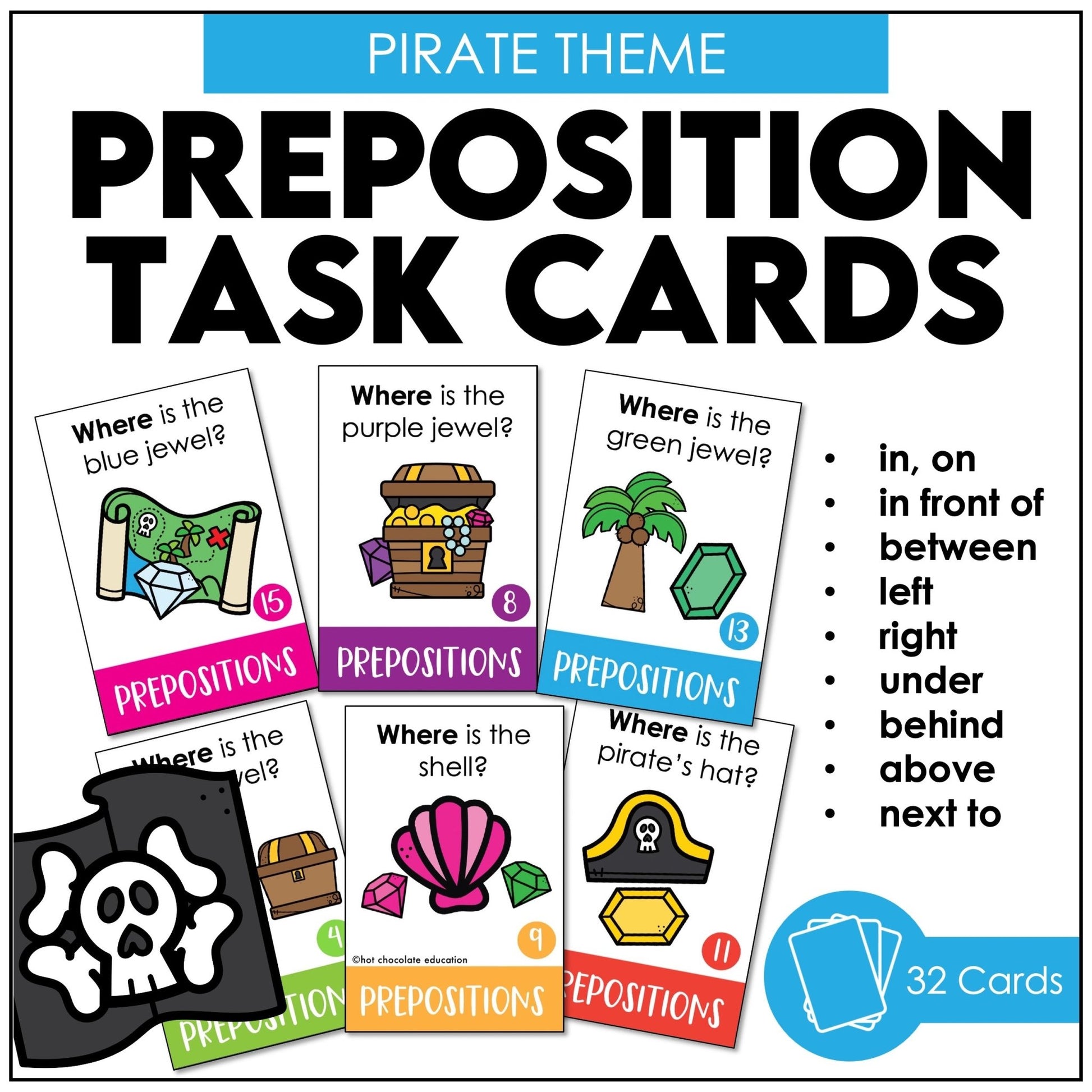 ESL Prepositions of Place Task Card Activity - Pirate Themed - Hot Chocolate Teachables