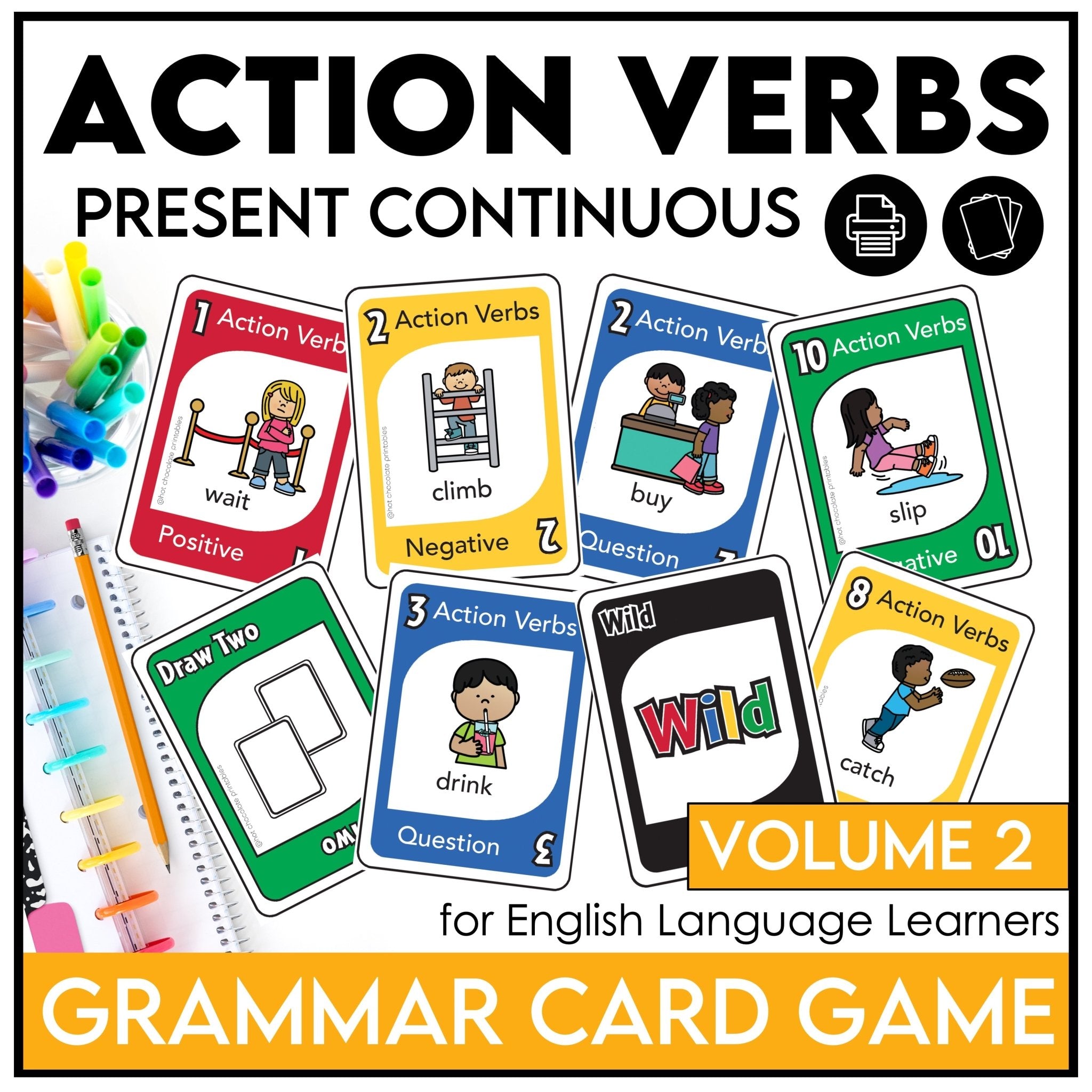 ESL Verb Tense Games BUNDLE | Present, Past, Irregular, Questions, Ice Breakers - Hot Chocolate Teachables