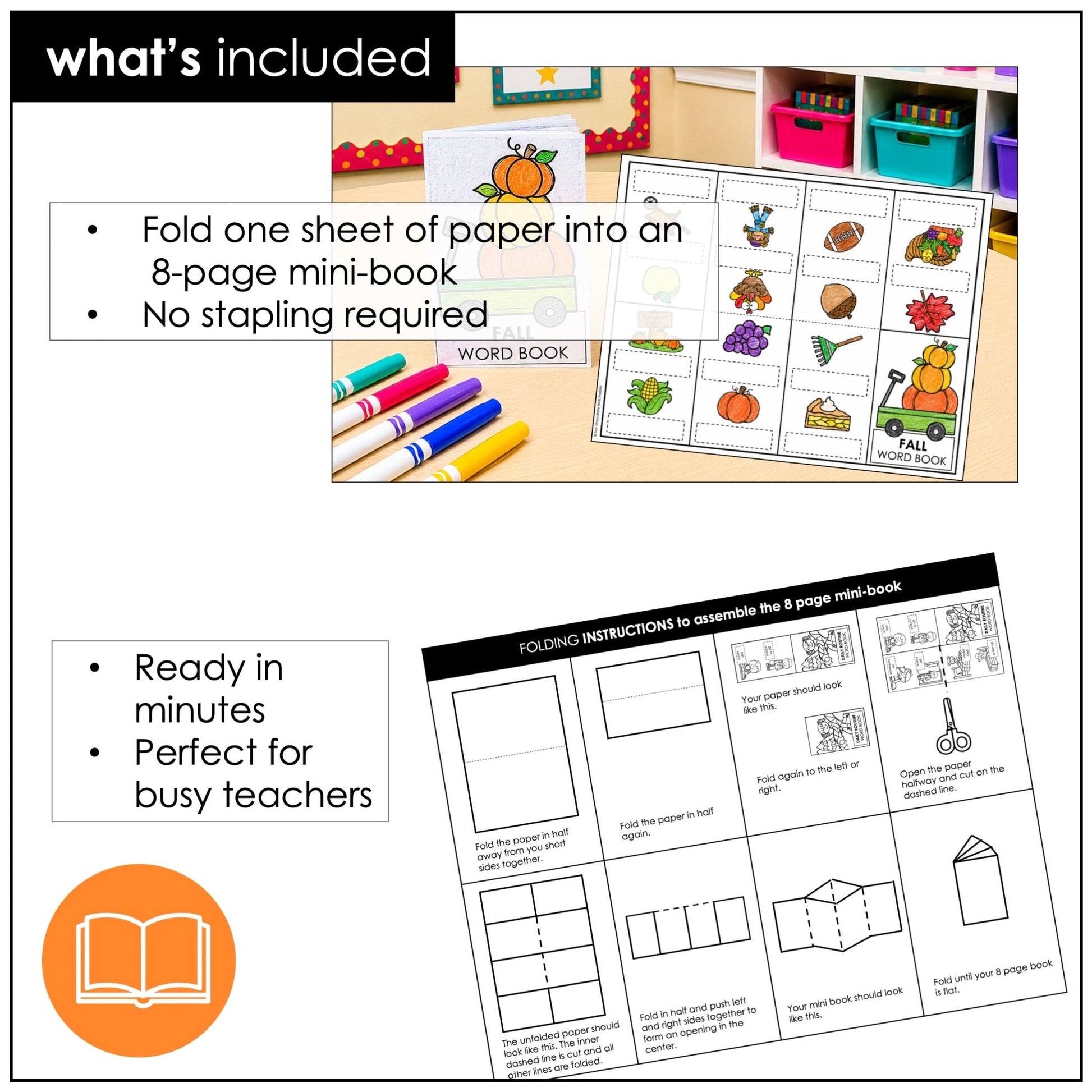 Fall Vocabulary Word Mini Book | ESL Autumn Picture Dictionary Activity - Hot Chocolate Teachables