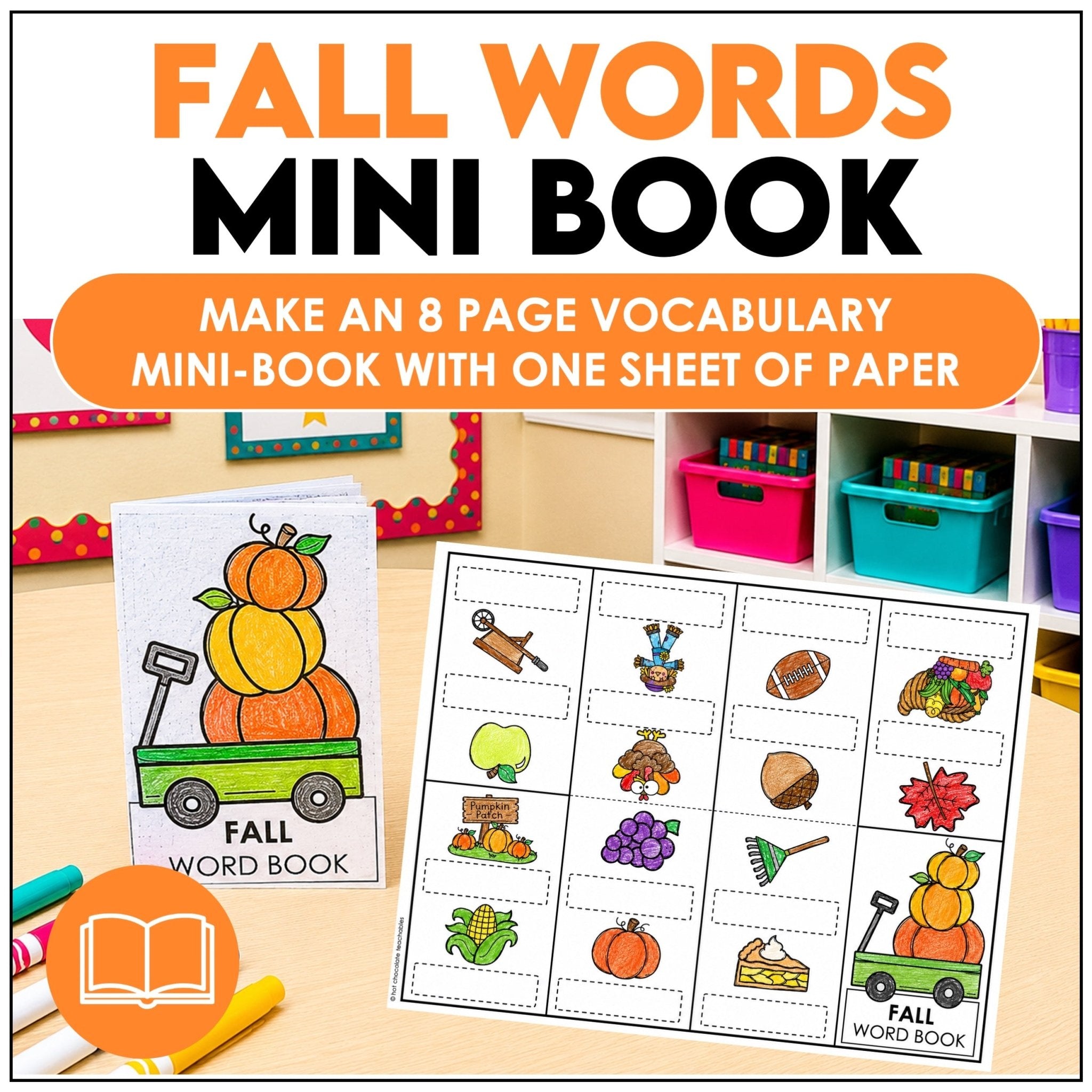 Fall Vocabulary Word Mini Book | ESL Autumn Picture Dictionary Activity - Hot Chocolate Teachables
