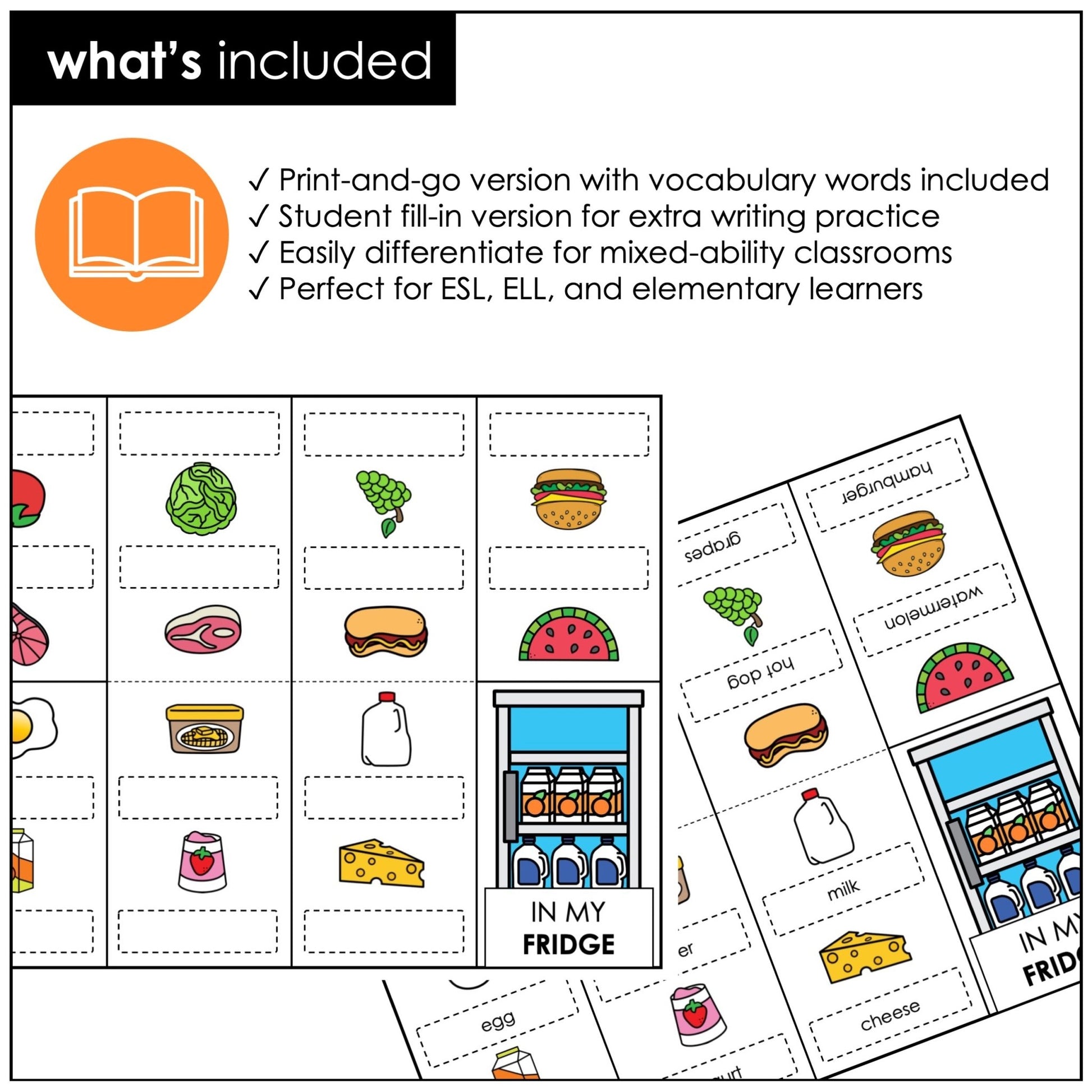 Food and Drink Vocabulary Mini-Book | What's in my fridge? - Hot Chocolate Teachables