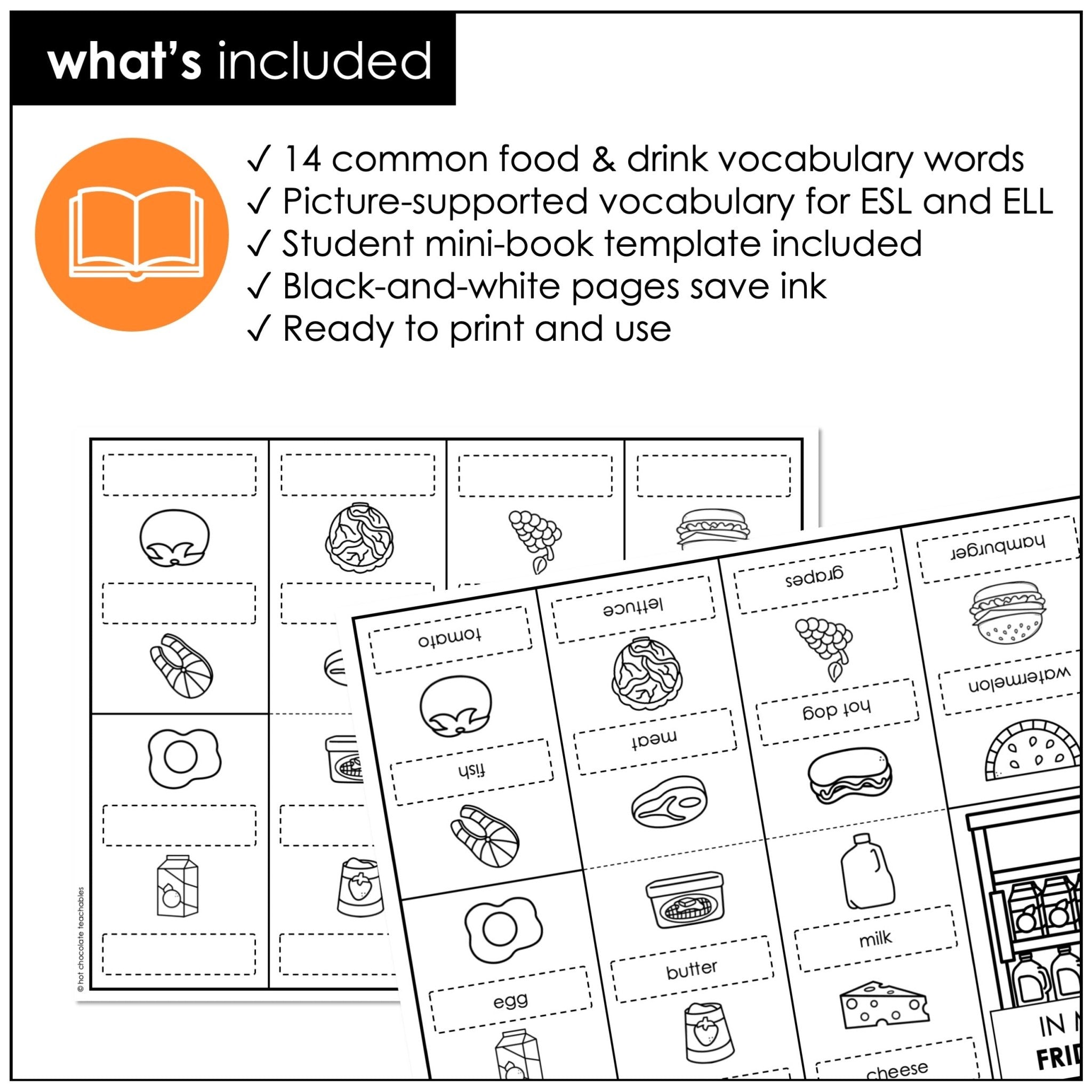 Food and Drink Vocabulary Mini-Book | What's in my fridge? - Hot Chocolate Teachables
