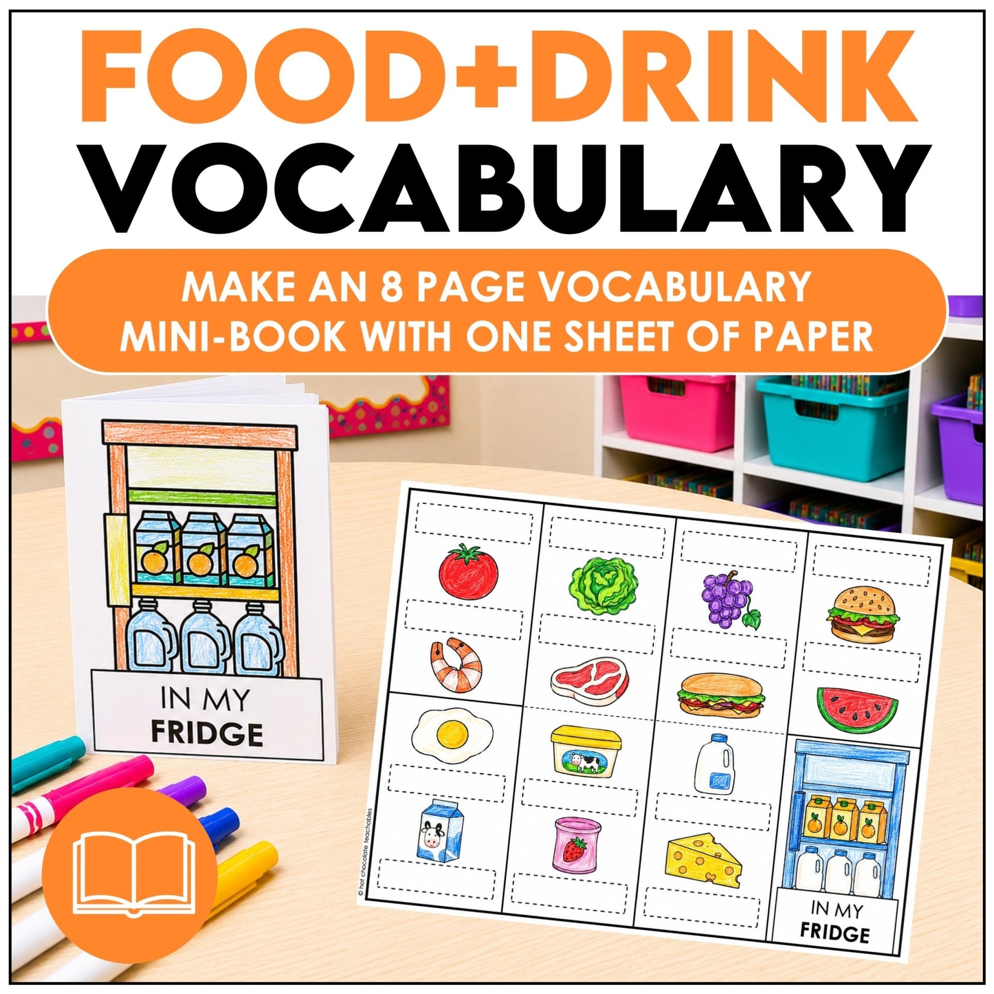 Food and Drink Vocabulary Mini-Book | What's in my fridge? - Hot Chocolate Teachables