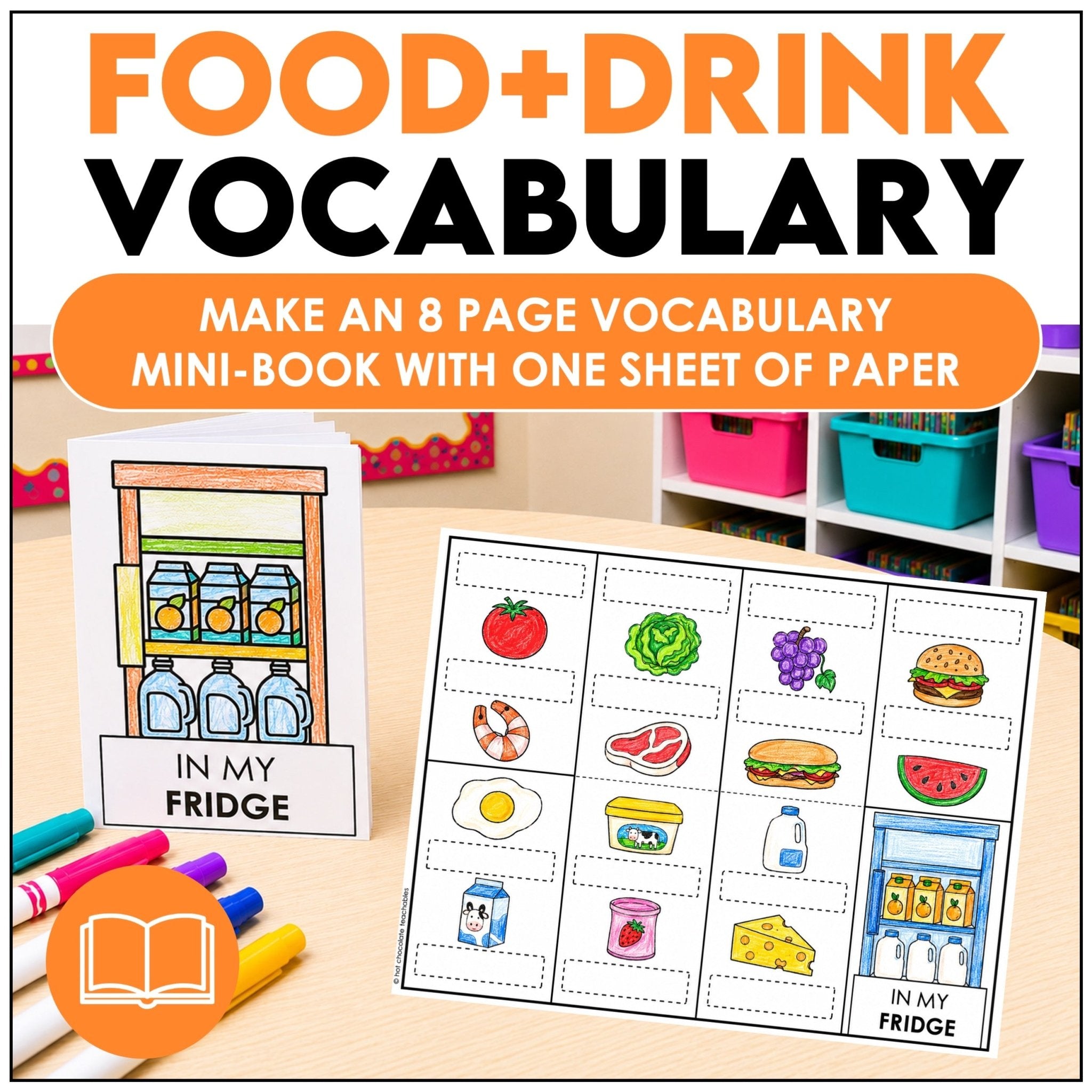 Food and Drink Vocabulary Mini-Book | What's in my fridge? - Hot Chocolate Teachables