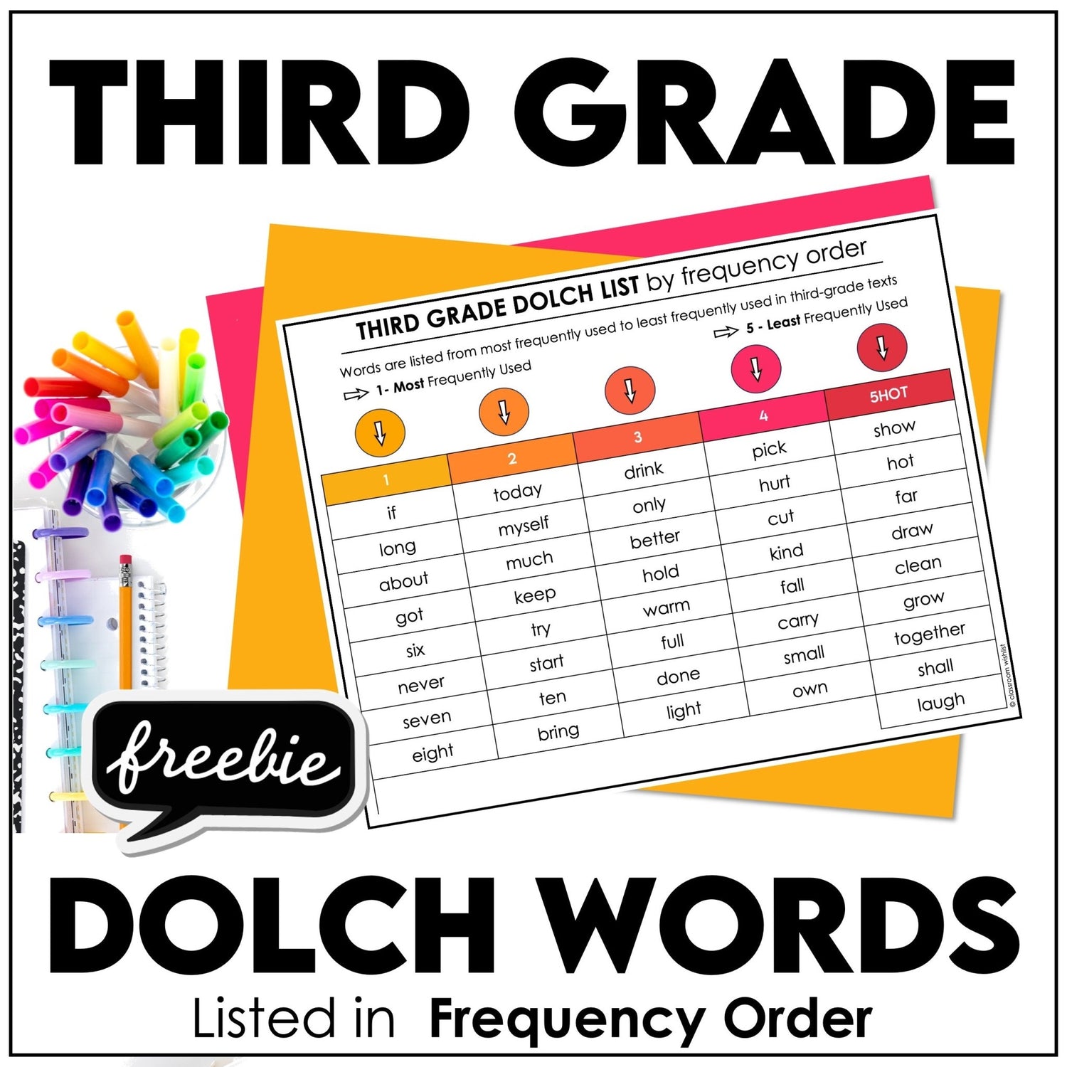 FREE 3rd Grade Sight Word List - Hot Chocolate Teachables