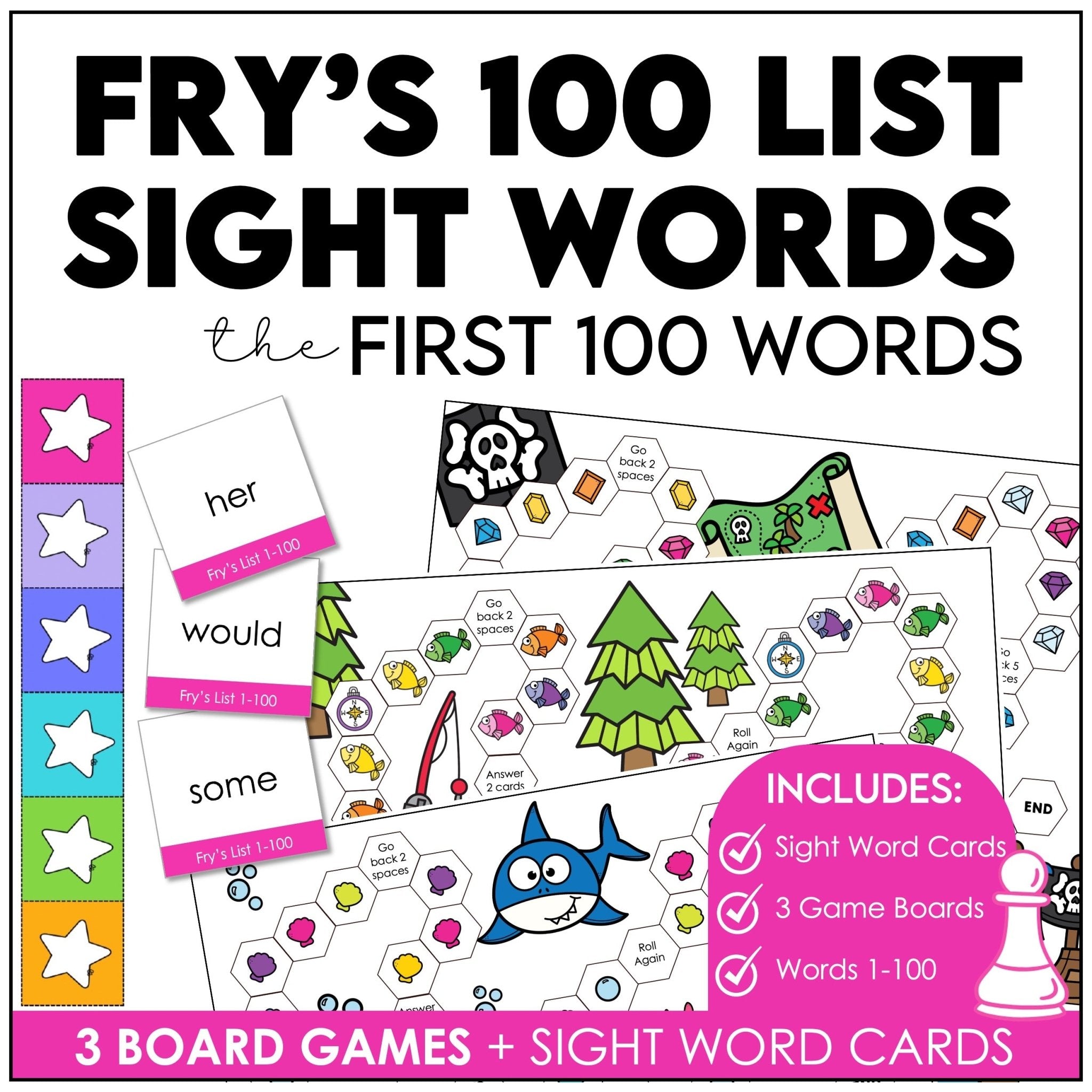 Fry’s First 100 Sight Words Board Games – Sight Word Centers & Literacy Games - Hot Chocolate Teachables
