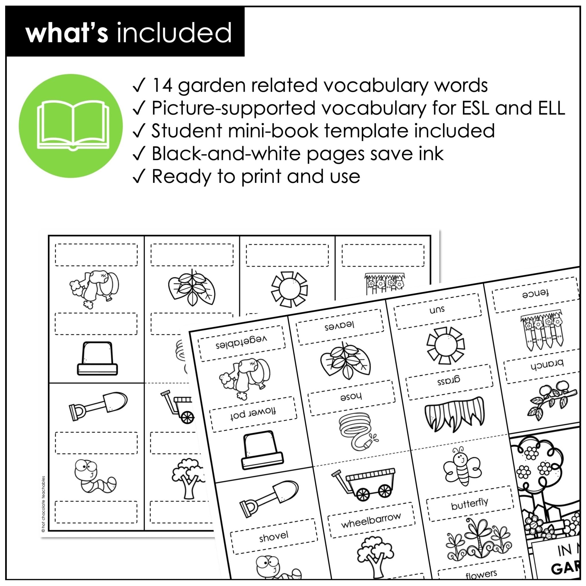 Garden Vocabulary Mini-Book | Basic Outdoor Vocabulary Picture Dictionary - Hot Chocolate Teachables