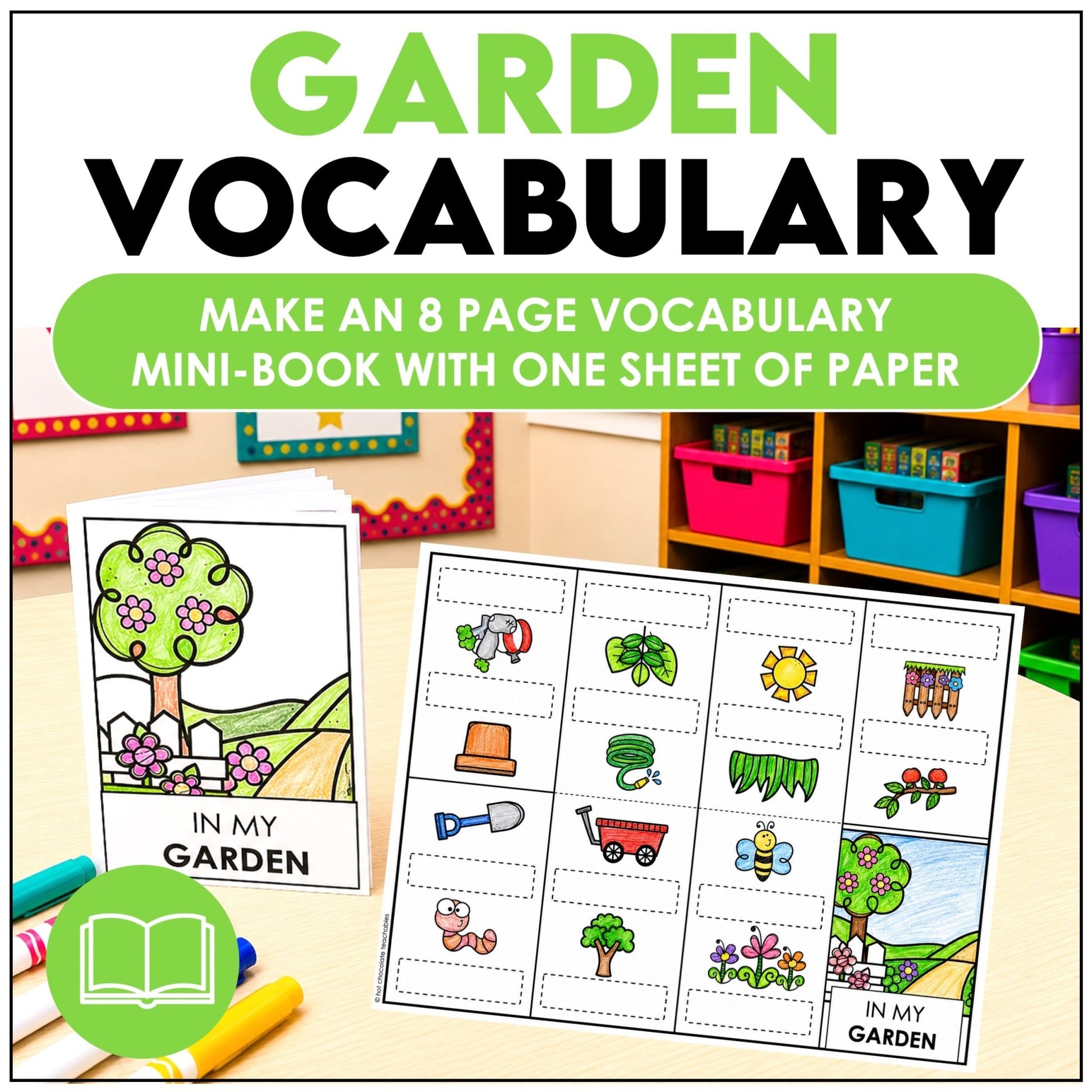 Garden Vocabulary Mini-Book | Basic Outdoor Vocabulary Picture Dictionary - Hot Chocolate Teachables