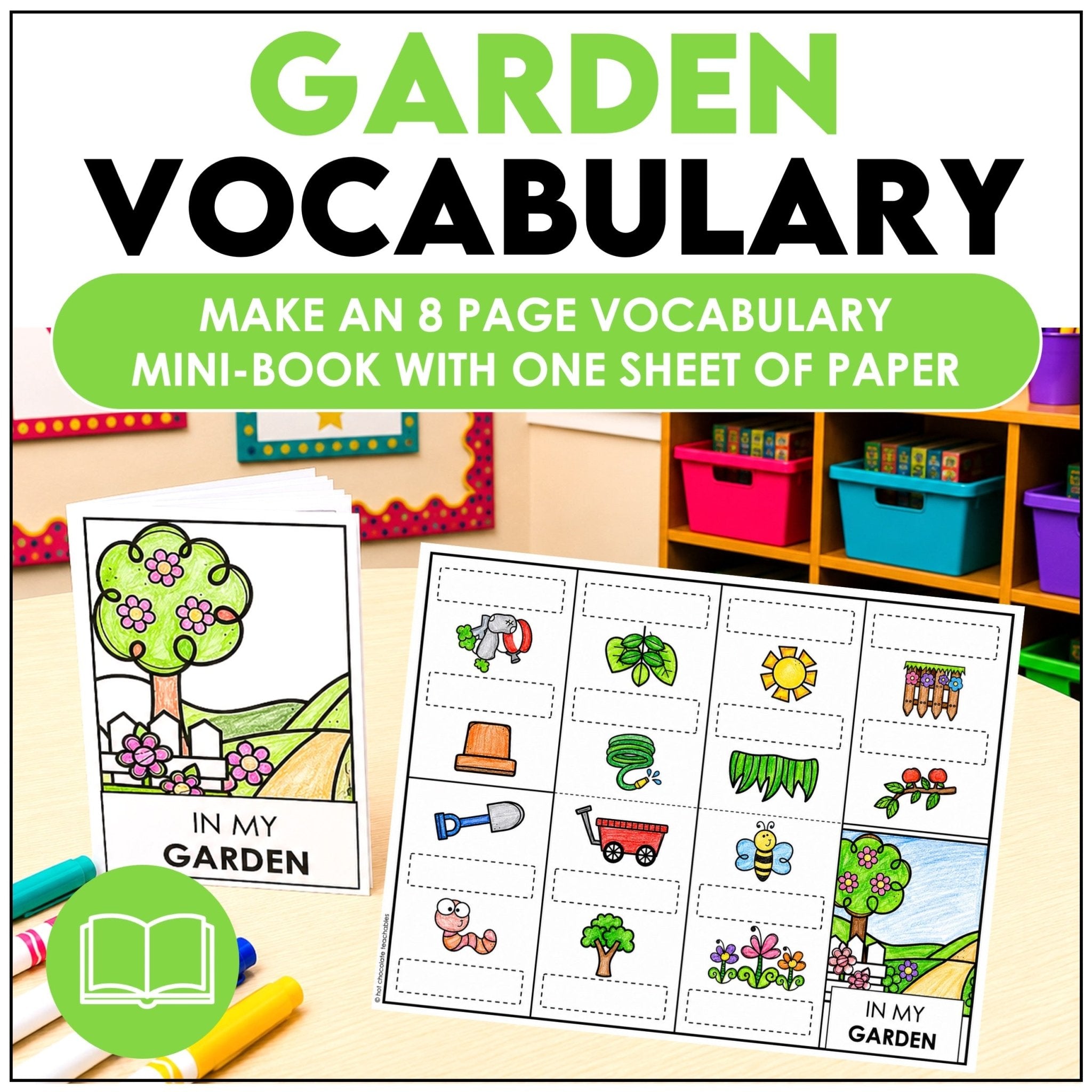 Garden Vocabulary Mini-Book | Basic Outdoor Vocabulary Picture Dictionary - Hot Chocolate Teachables