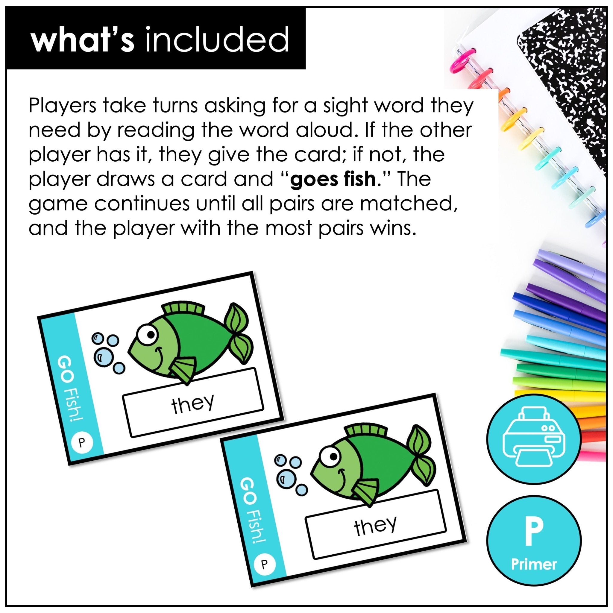 Go Fish Game – Primer Sight Words Dolch Reading Practice - Hot Chocolate Teachables