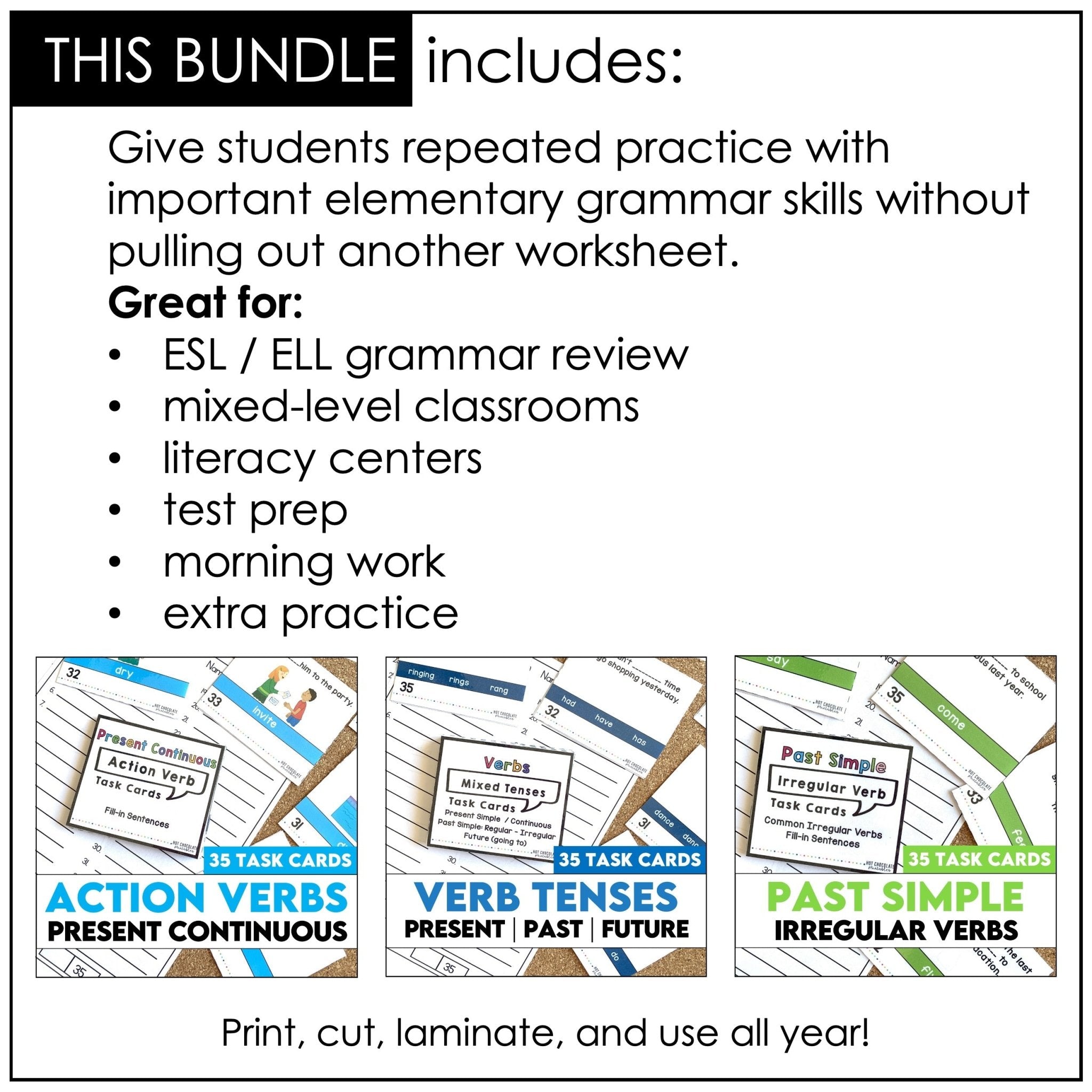 Grammar & Vocabulary Task Card Bundle - Hot Chocolate Teachables