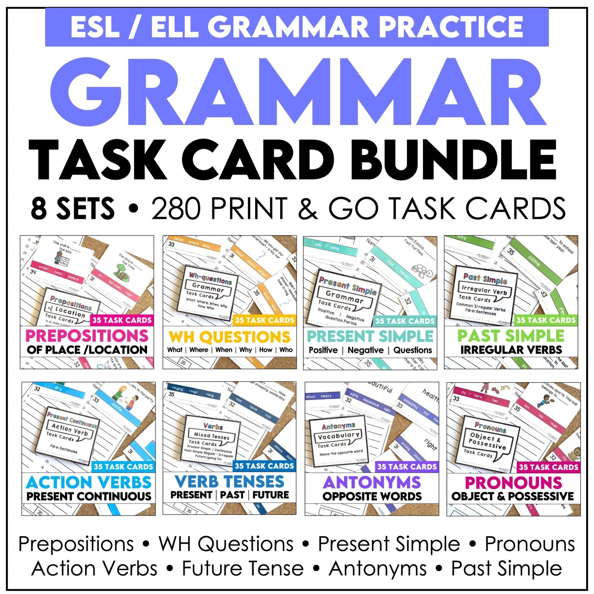 Grammar & Vocabulary Task Card Bundle - Hot Chocolate Teachables