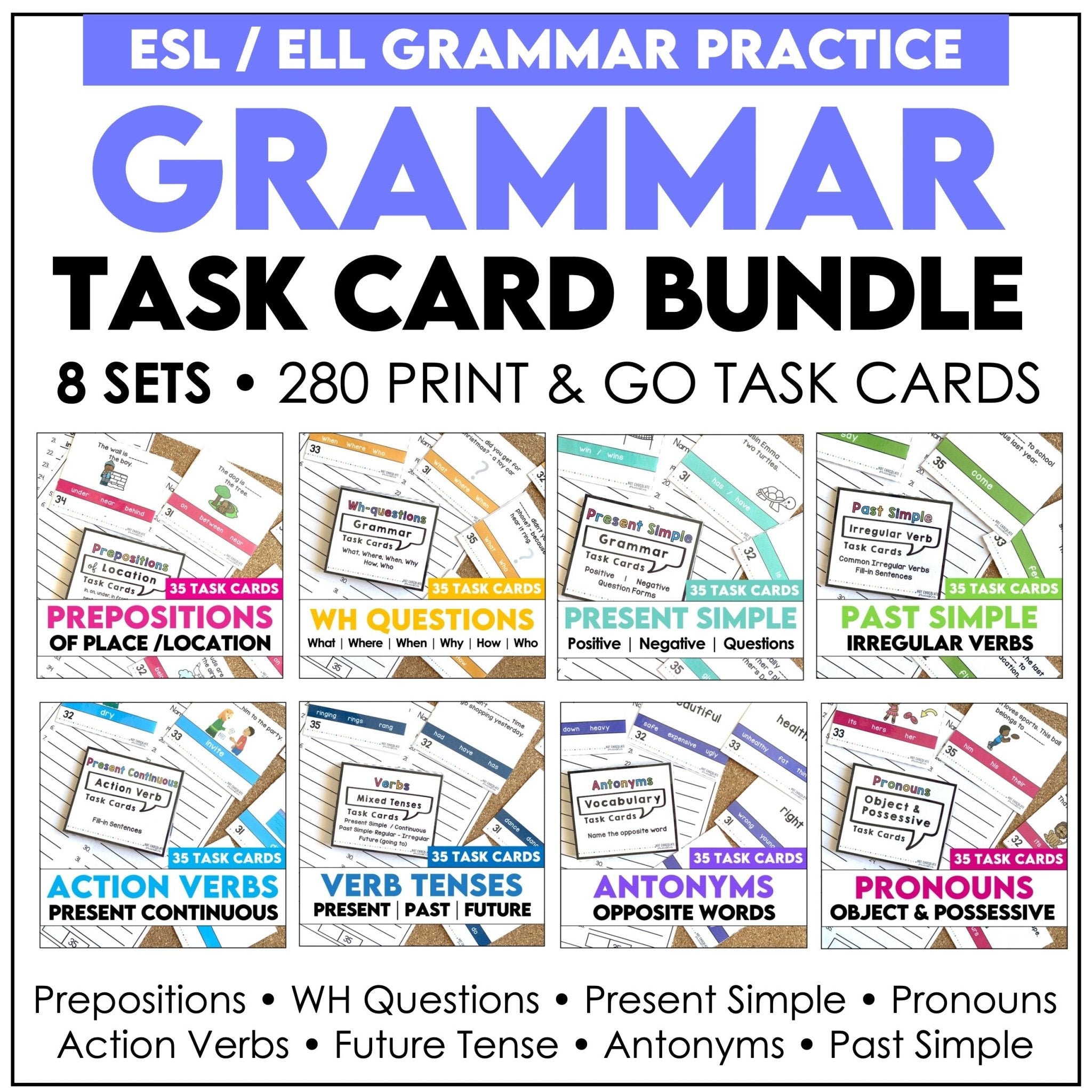 Grammar & Vocabulary Task Card Bundle - Hot Chocolate Teachables