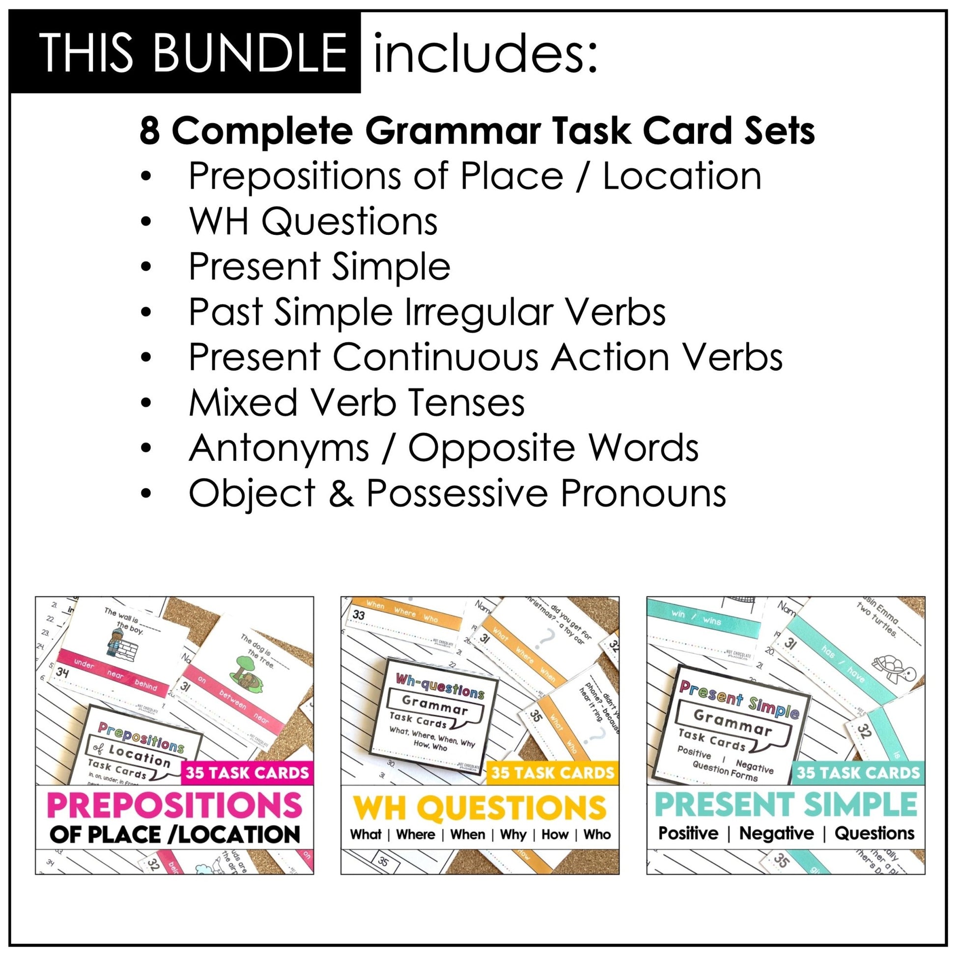 Grammar & Vocabulary Task Card Bundle - Hot Chocolate Teachables