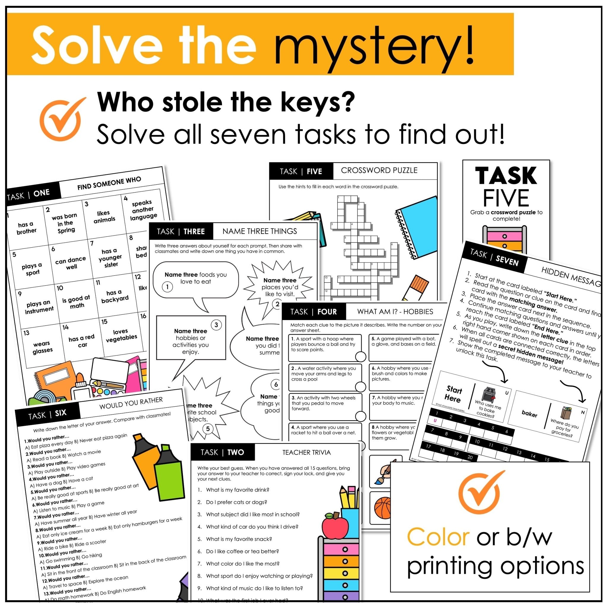 Icebreaker Escape Room – ESL/ELL Back to School Getting to Know You Activity - Hot Chocolate Teachables