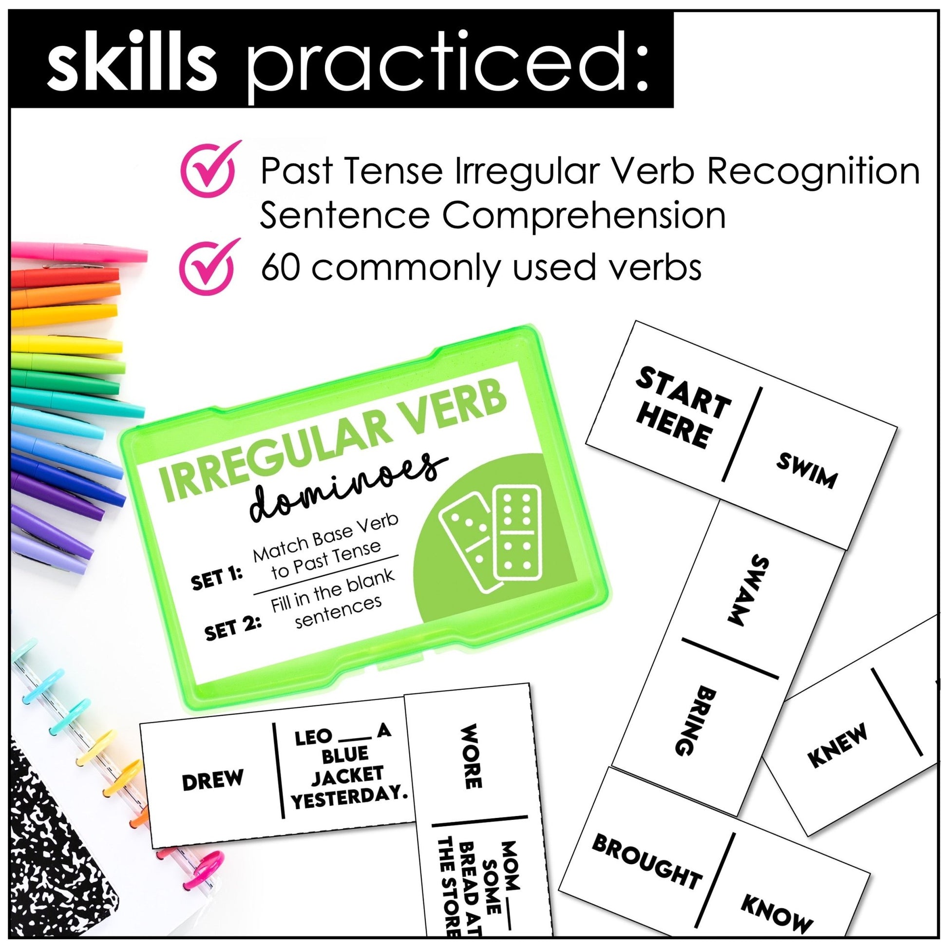 Irregular Past Tense Verb Dominoes – ESL Grammar Game for 2nd Grade - Hot Chocolate Teachables