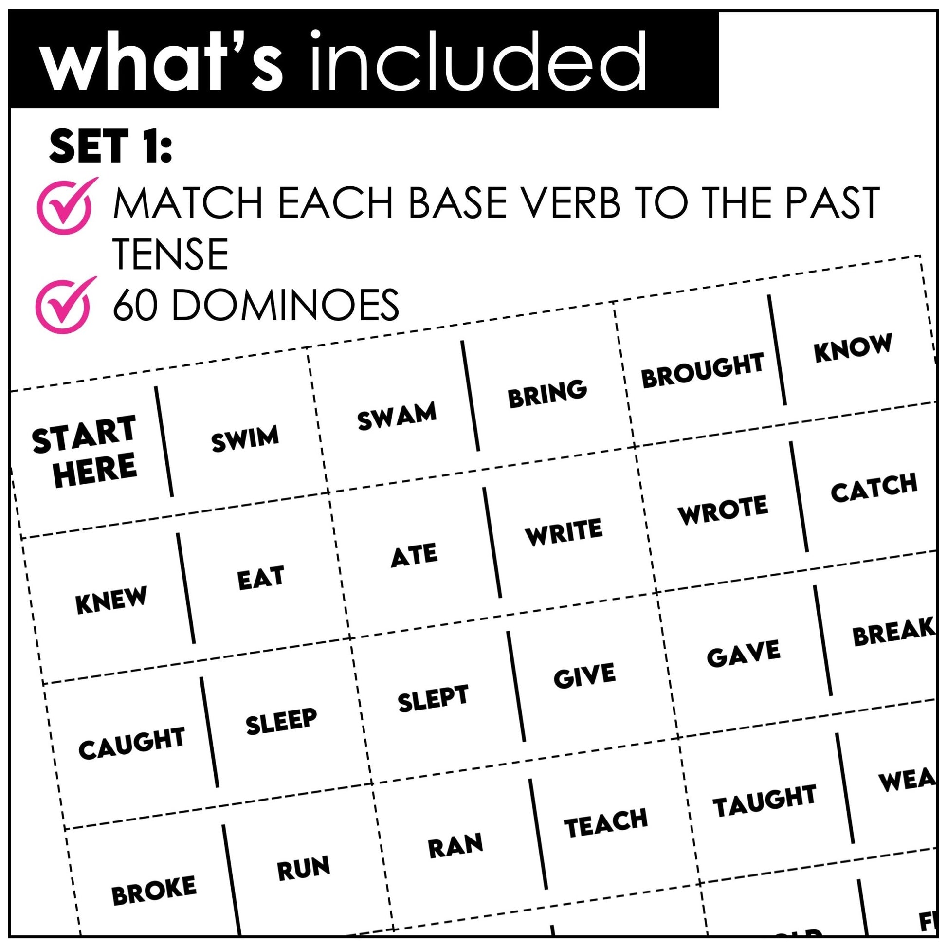 Irregular Past Tense Verb Dominoes – ESL Grammar Game for 2nd Grade - Hot Chocolate Teachables