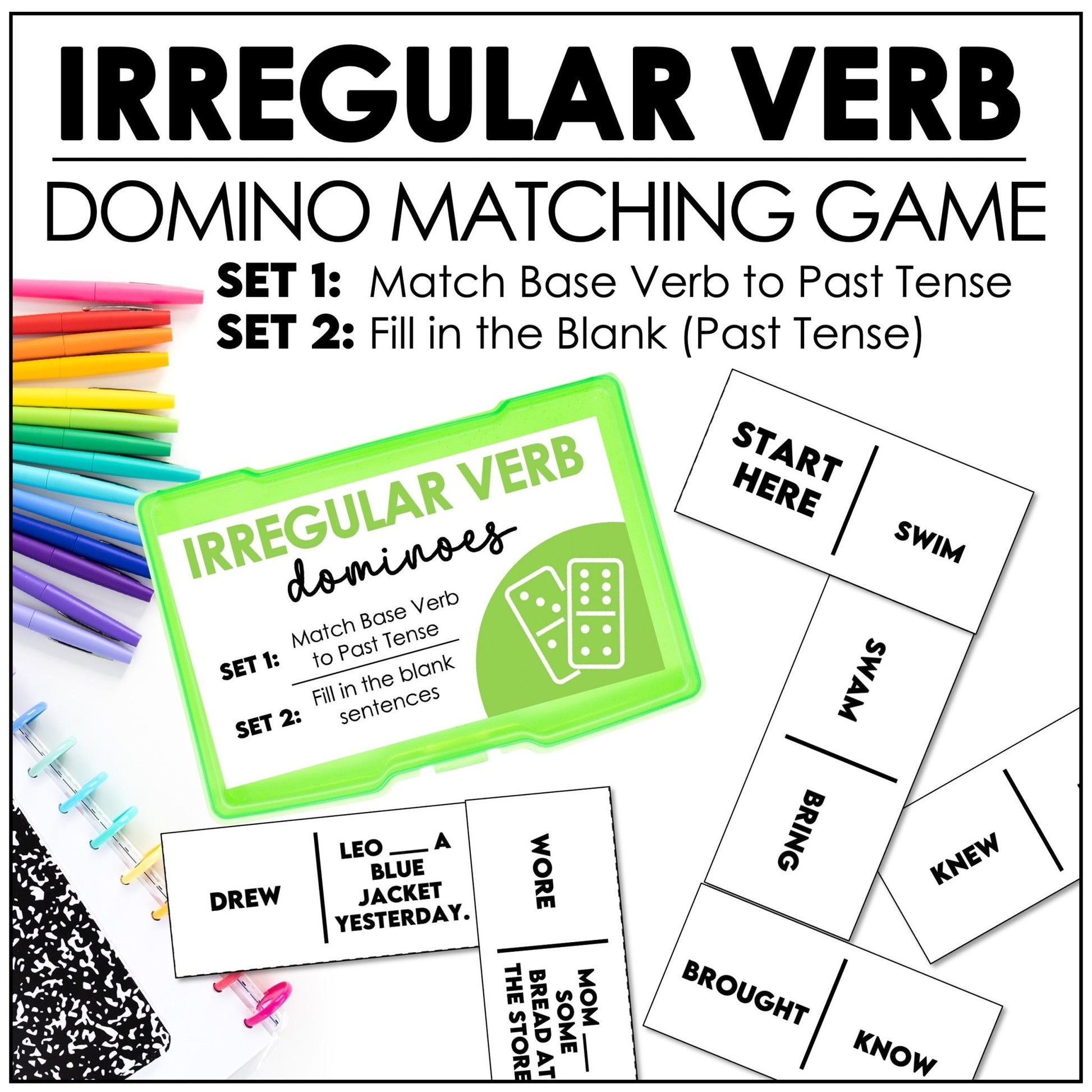 Irregular Past Tense Verb Dominoes – ESL Grammar Game for 2nd Grade - Hot Chocolate Teachables